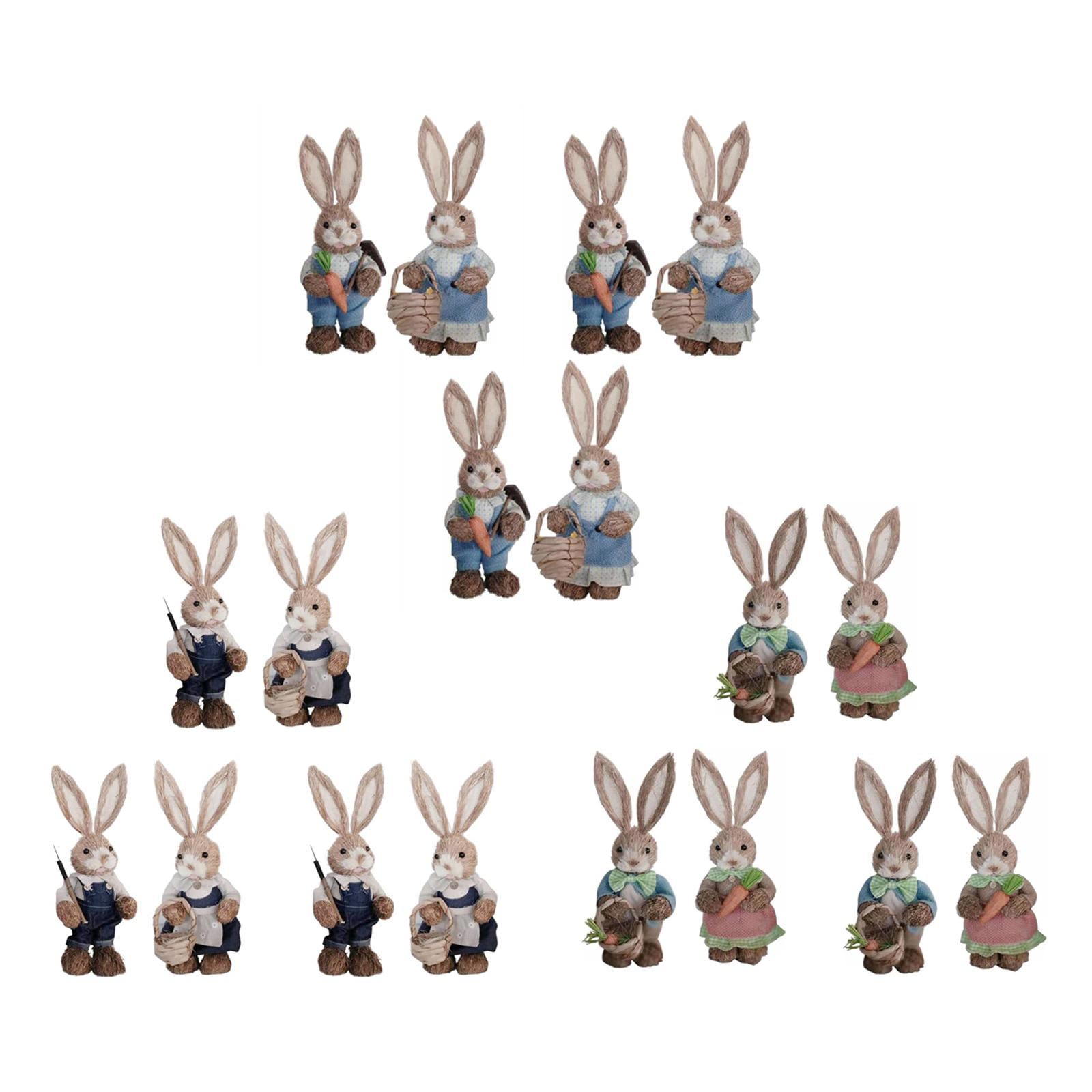 18 Easter Bunny Figurines with Clothes - Cute Rabbit Sculptures for Garden Decor, Holiday Display & Outdoor Photo Props - Perfect for Easter Decorations, Spring Parties & Backyard Photography