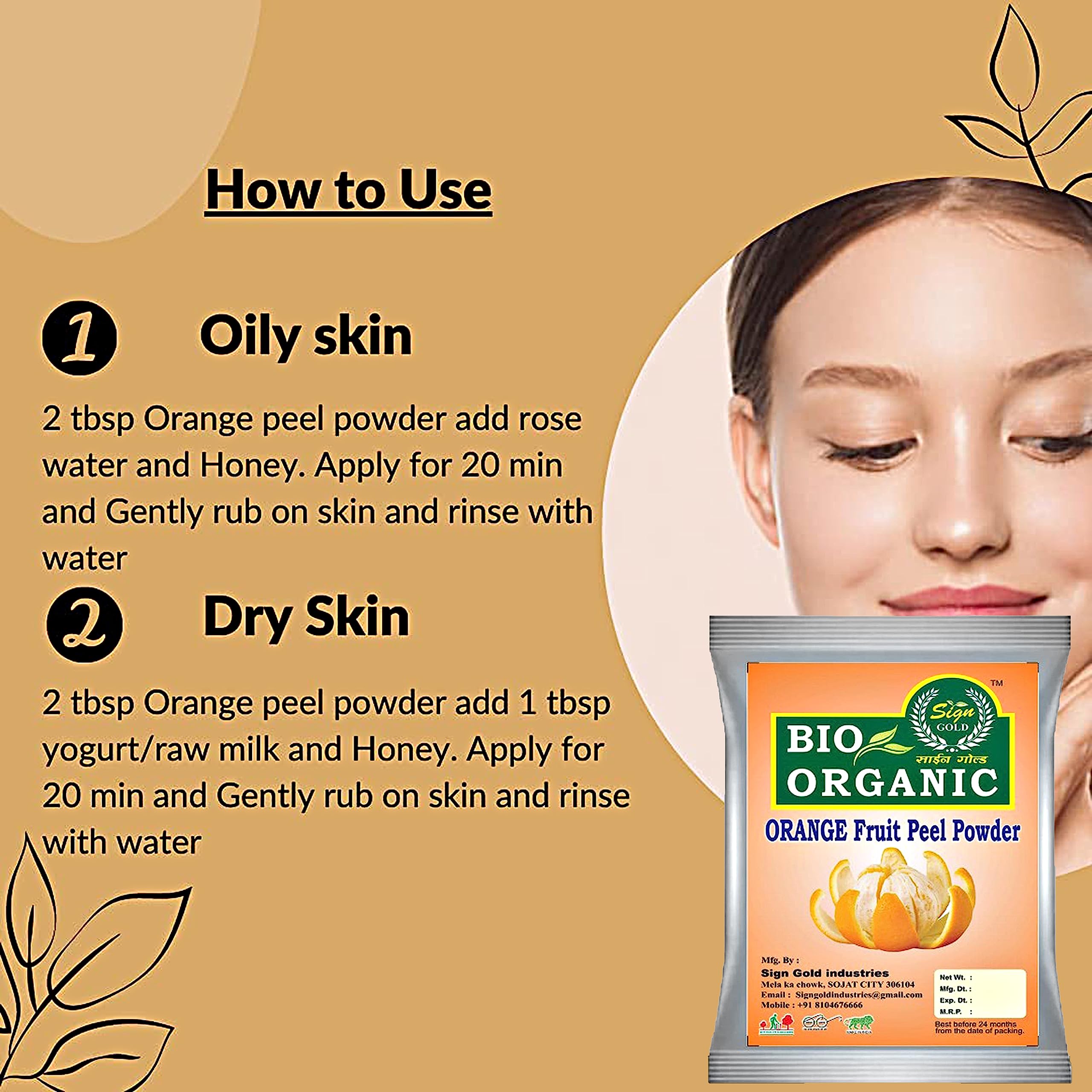 Gold Orange Fruit Peel Powder for Hair & Face - Natural Skincare & Haircare Solution - DIY Face Masks & Hair Treatments