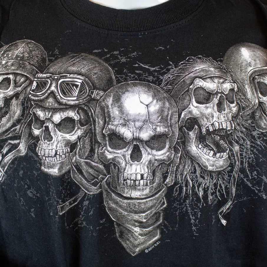 BOL Men's Five Skulls Graphic Long Sleeve T-Shirt | Vintage Skull Print Casual Shirt for Men | Perfect for Streetwear, Halloween & Rock Concerts