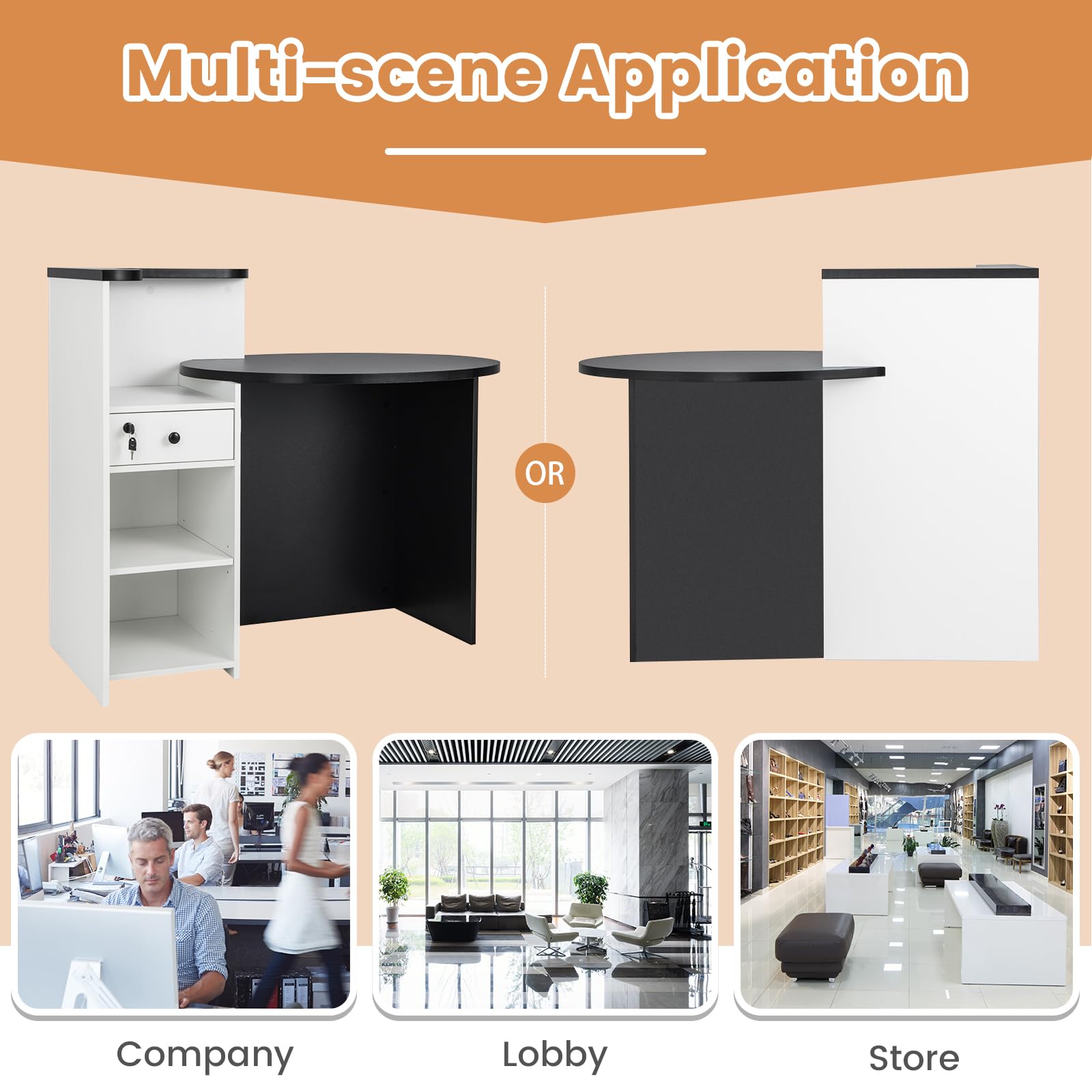Tangkula Oval Reception Desk with Lockable Drawer & Adjustable Shelf - Front Counter Workstation for Retail Checkout, Salon Lobby, Office & Home Office - Durable Computer Desk for Professional & Personal Workspaces