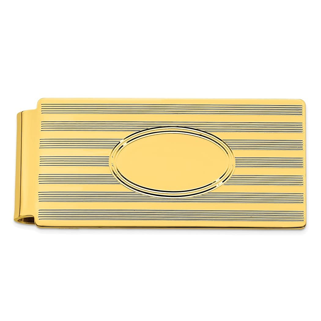 Luxury Gold Plated Money Clip for Men - Solid Polished Engravable Gift with Horizontal Lines & Hinged Design | Perfect for Cash, Credit Cards & Special Occasions
