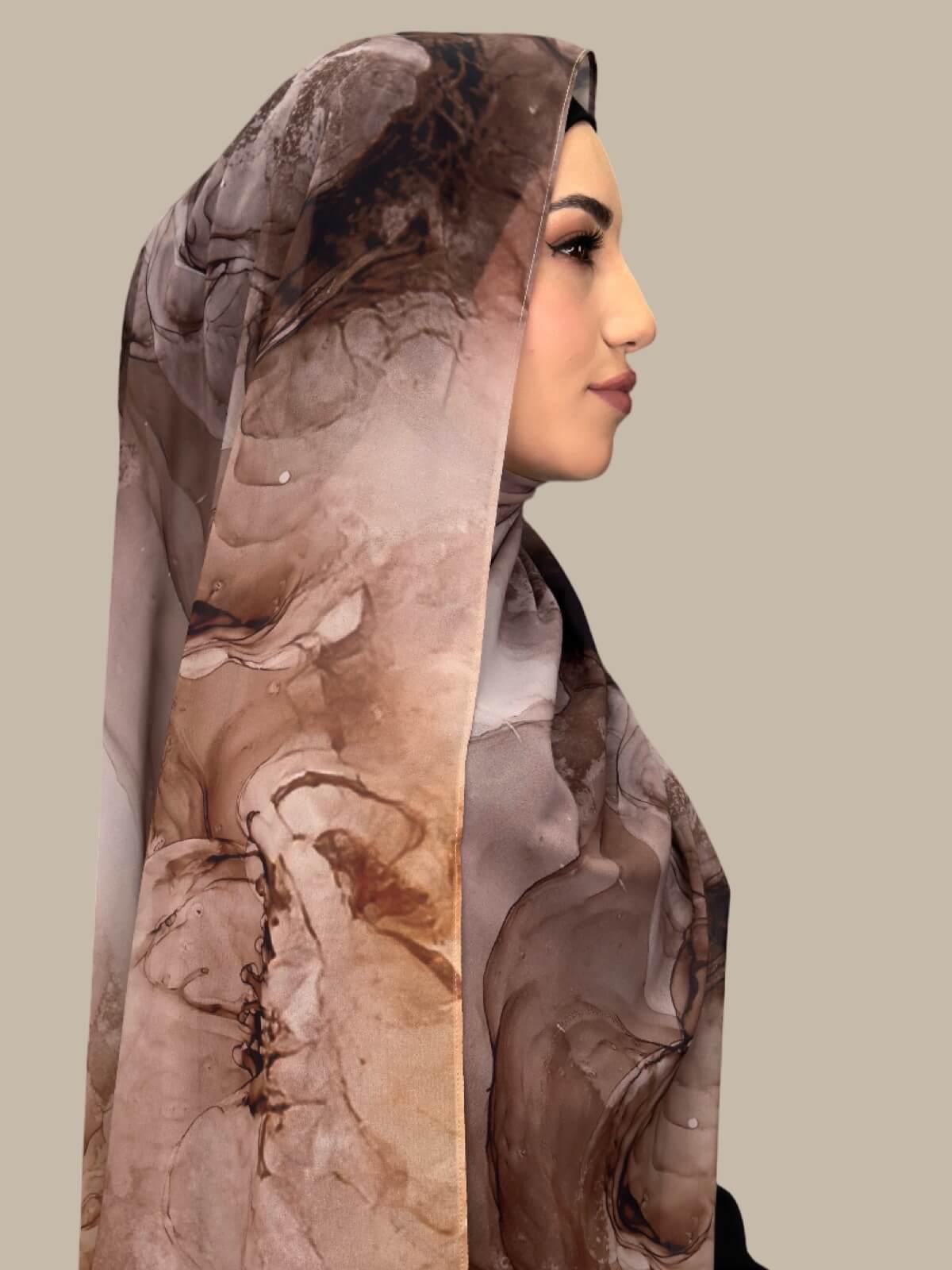 Printed Chiffon Hijab Scarf - Desert Dust Color - Lightweight Muslim Headscarf for Women - Perfect for Daily Wear, Prayer, and Special Occasions