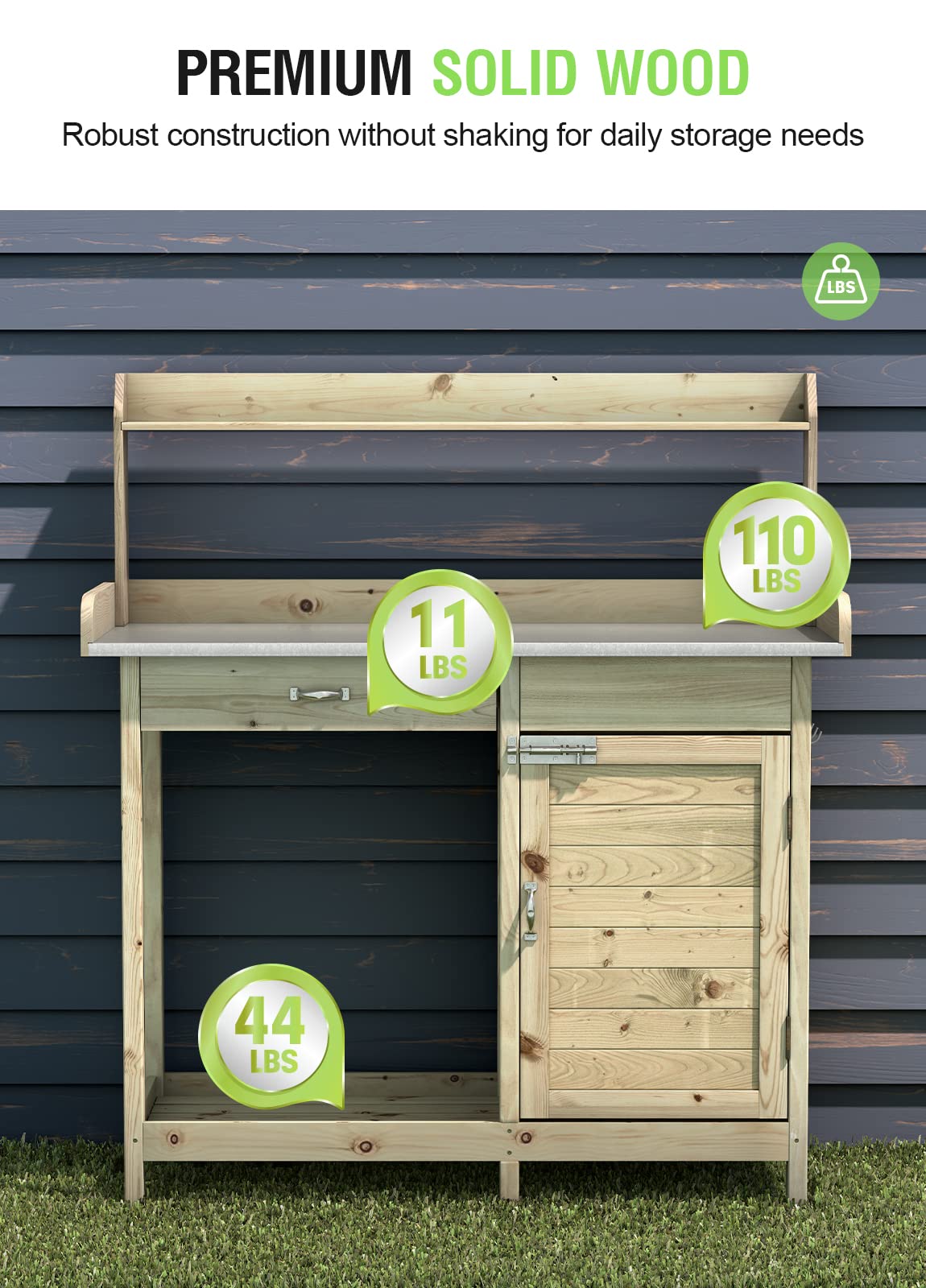 **ARNOT Wooden Potting Bench with Cabinet & Storage Shelf - Outdoor Garden Work Station for Planting, Potting & Organizing Garden Supplies - Perfect for Backyard, Patio & Greenhouse Use**