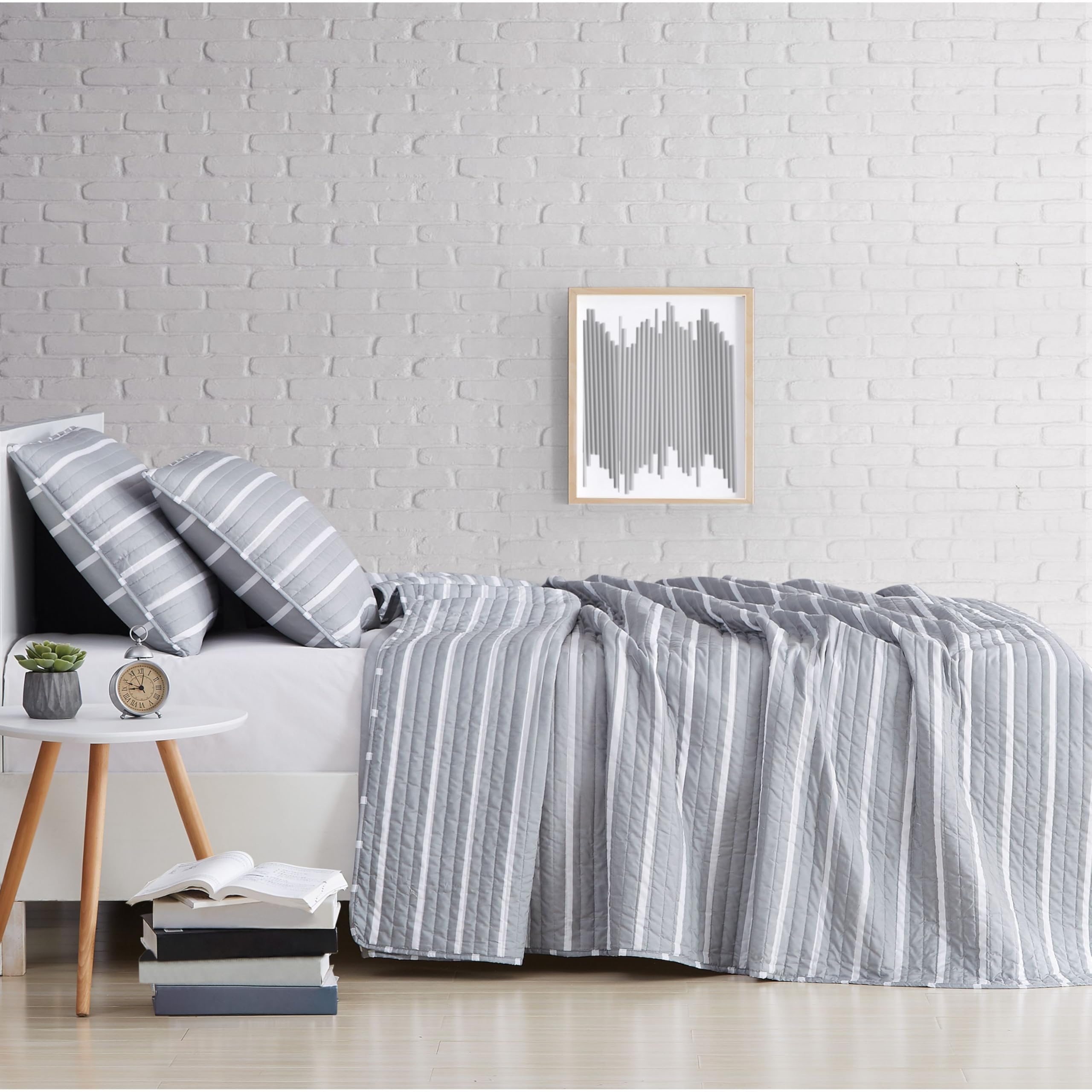 TRULY SOFT Maddow Stripe Grey Twin XL 2-Piece Quilt Set - Ultra Soft Bedding for Cozy Nights & Guest Room Comfort