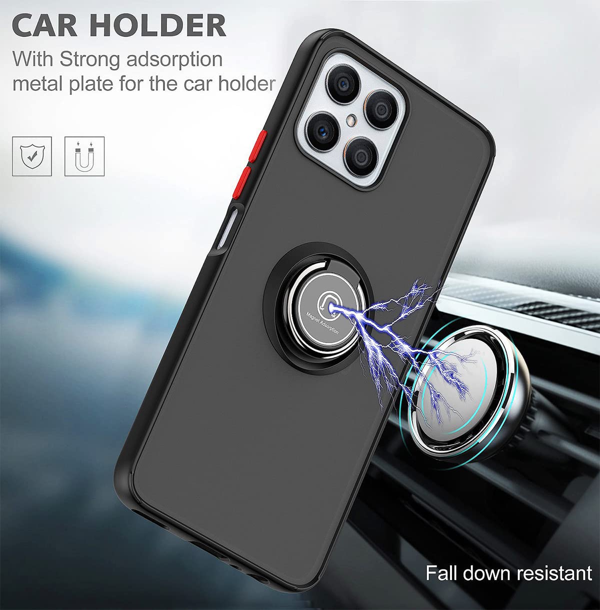 QUIETIP Shockproof Magnetic Phone Case for Honor X8 - TPU + PC Bumper Cover with 2 Pack Tempered Glass Screen Protector (Black) | Car Mount Compatible & Drop Protection for Daily Use & Travel