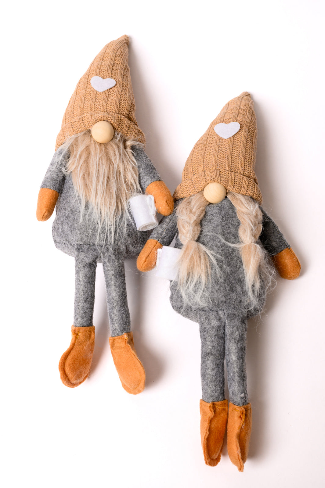 Adorable Beige Coffee Lover Gnomes Set of 2 - Perfect Gift for Coffee Enthusiasts & Home Decor