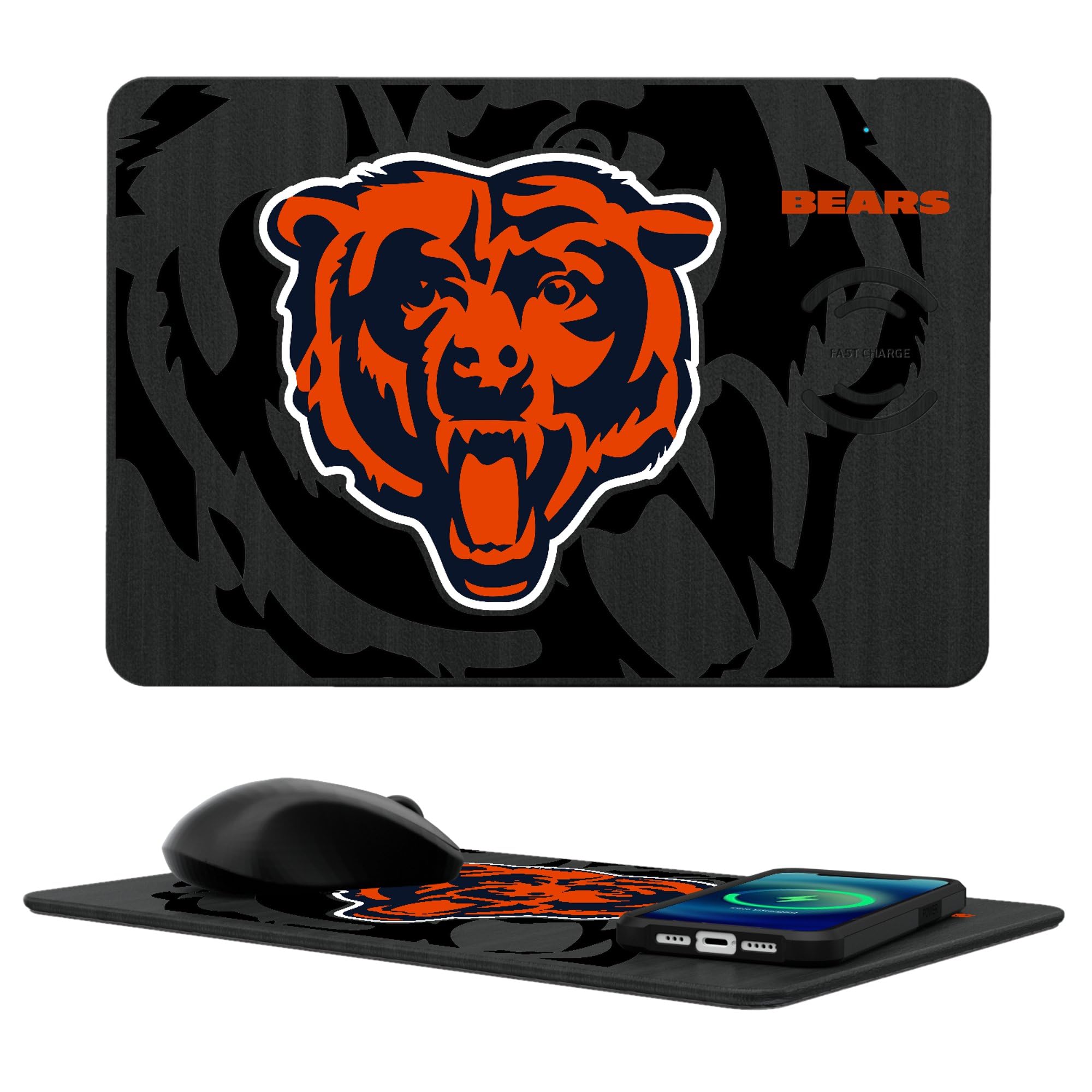 Chicago Bears Wireless Charging Mouse Pad - 3-in-1 Desk Accessory with Fast Qi Charging for iPhone, Samsung & AirPods - Perfect for Office, Gaming & Home Workspace
