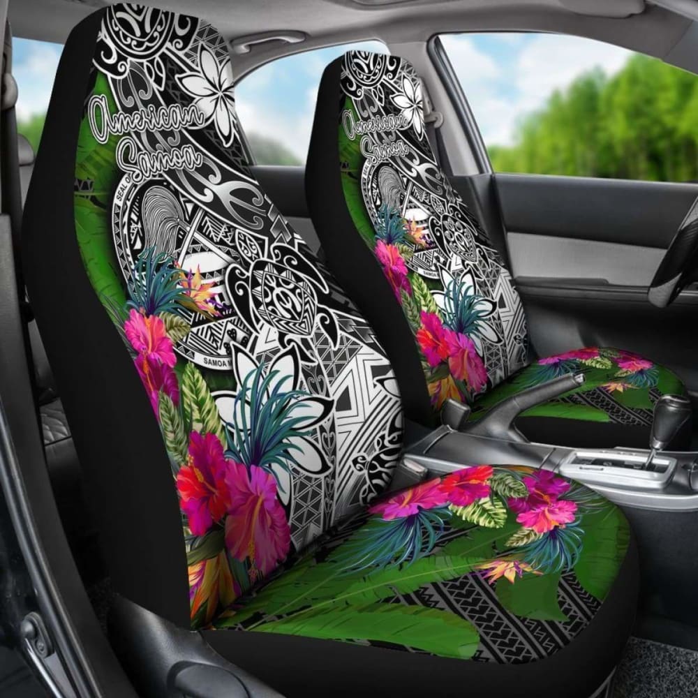 Premium American Samoa Car Seat Covers - Turtle Plumeria Banana Leaf Design - Waterproof & Durable for SUVs, Trucks & Sedans - Perfect for Beach Trips, Tropical Vacations & Summer Road Trips