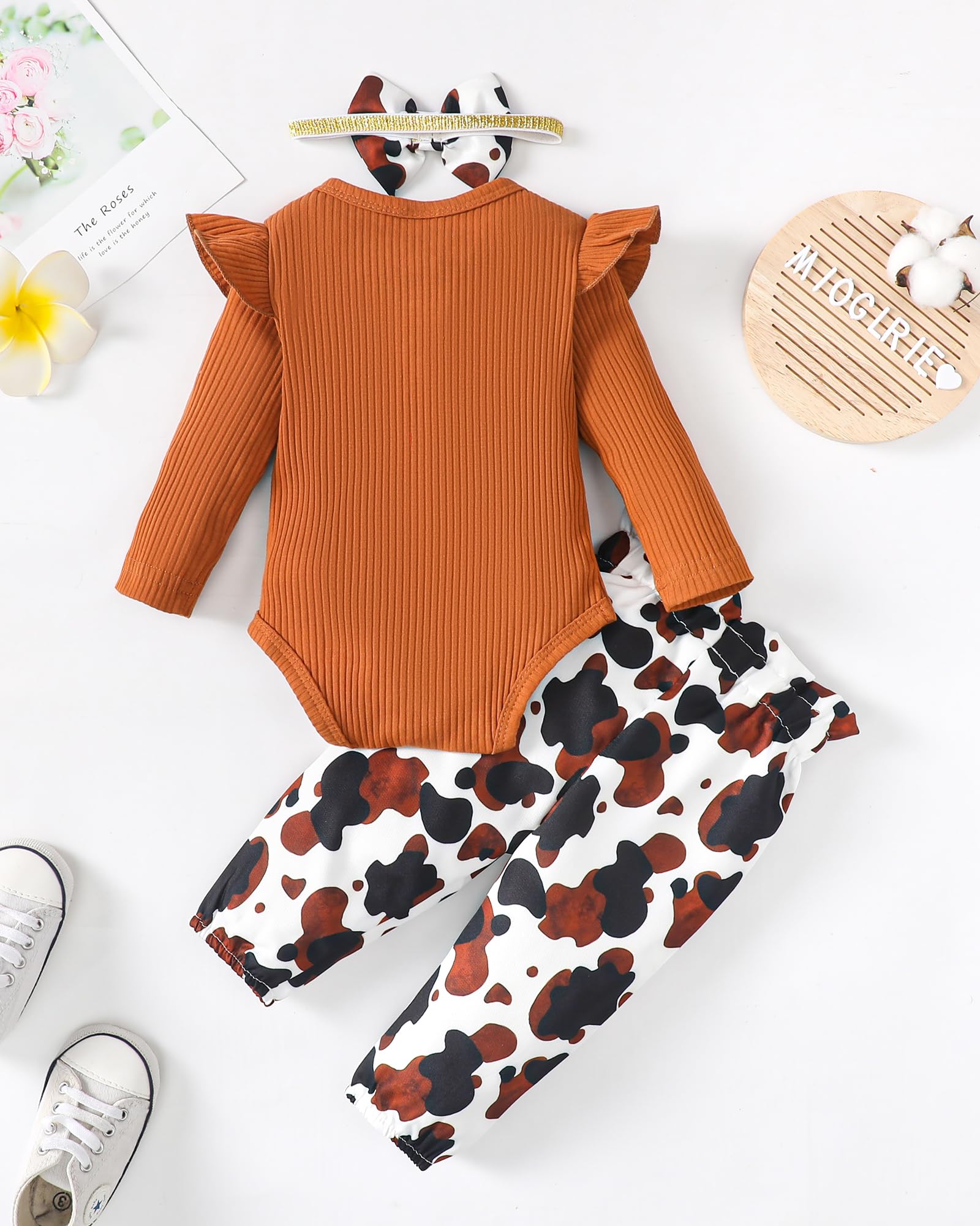 Mioglrie Newborn Baby Girl Clothes Set - Soft Cotton Floral Romper & Pants Outfit for 0-12 Months | Perfect for Photoshoots, Playdates & Special Occasions