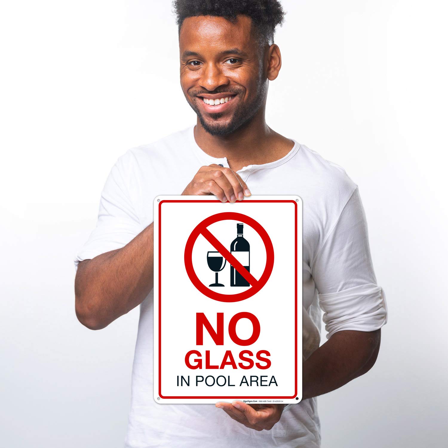 No Glass in Pool Area Sign - 10x14 Inches Rust-Free .040 Aluminum, Fade-Resistant, Made in USA - Durable Pool Safety Sign for Hotels, Resorts & Backyard Pools