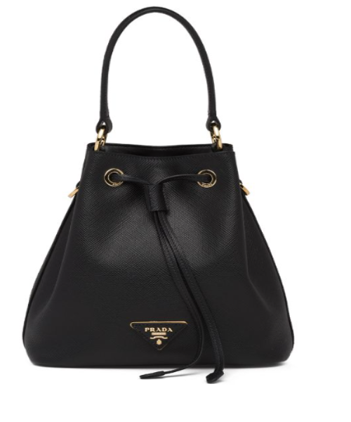 Prada Saffiano Leather Bucket Bag for Women - Luxury Black Handbag with Top Handle, Perfect for Work, Travel & Everyday Use