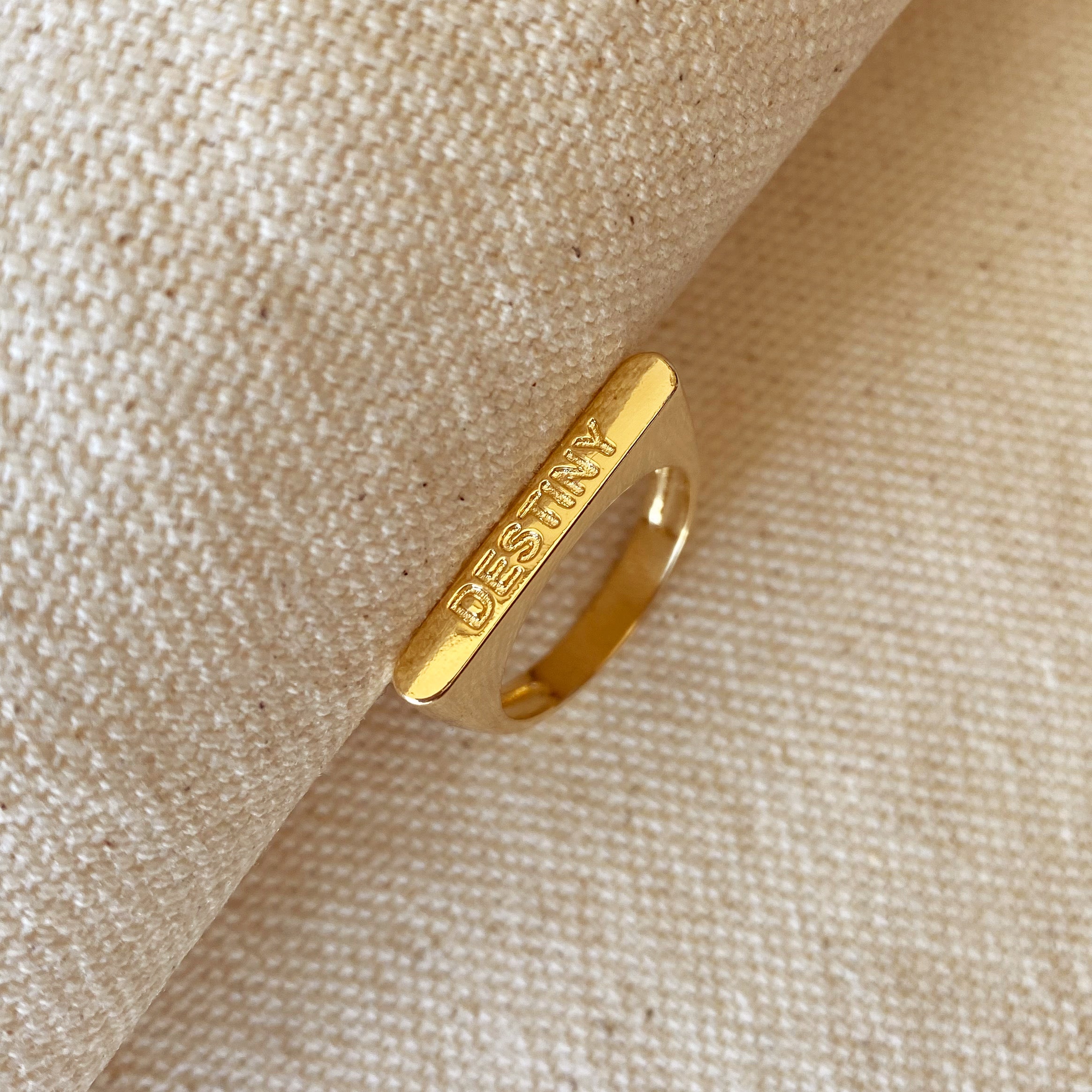 18K Gold Filled Destiny Engraved Stackable Ring for Women - Dainty Adjustable Minimalist Jewelry Gift for Her, Perfect for Everyday Wear, Anniversary & Valentine's Day