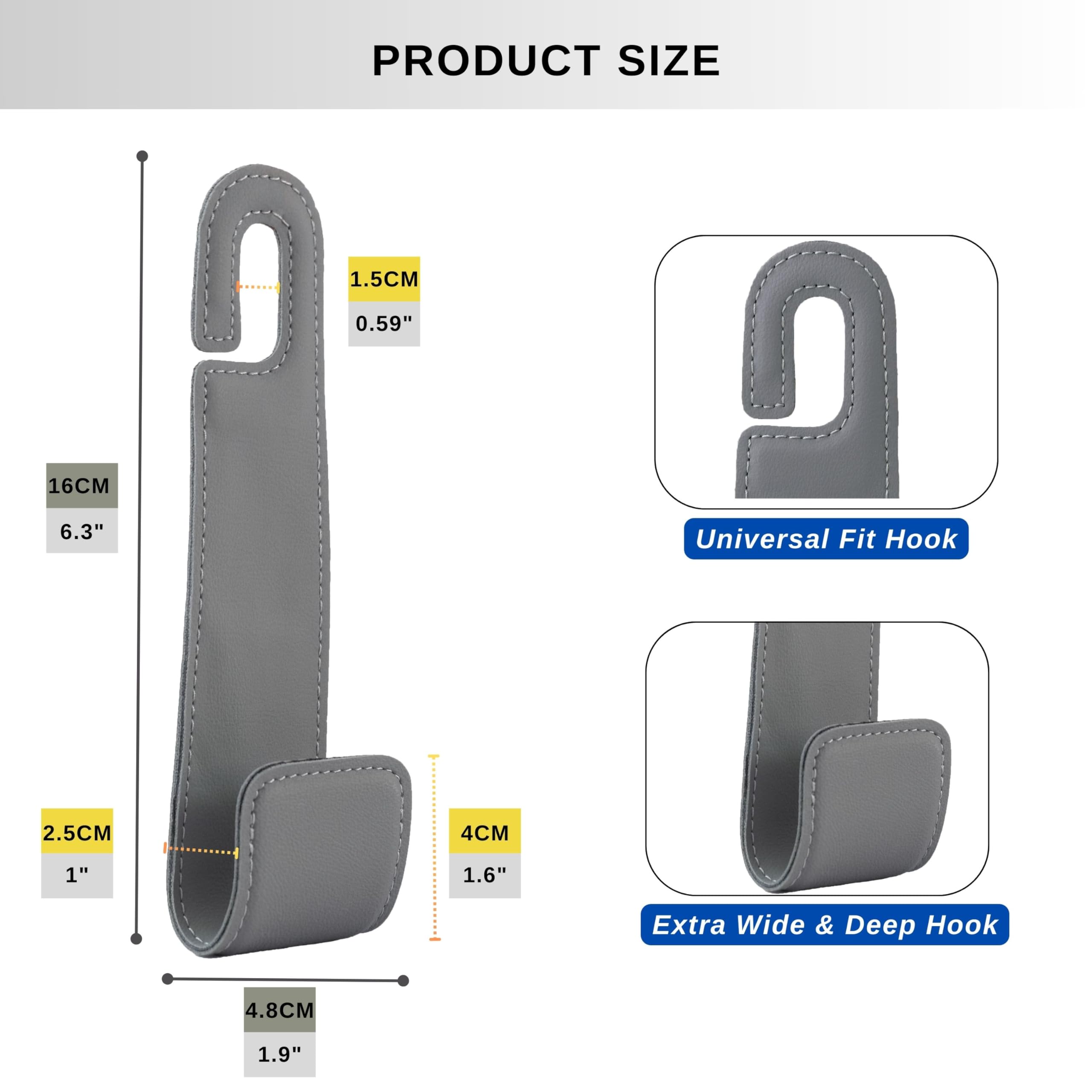 Upgraded 2-Pack Car Seat Hooks - Leather Purse Holder for Car Back Seat, Car Organization Accessories for Hanging Bags & Purses (Beige) - Perfect for Shopping, Commuting & Road Trips