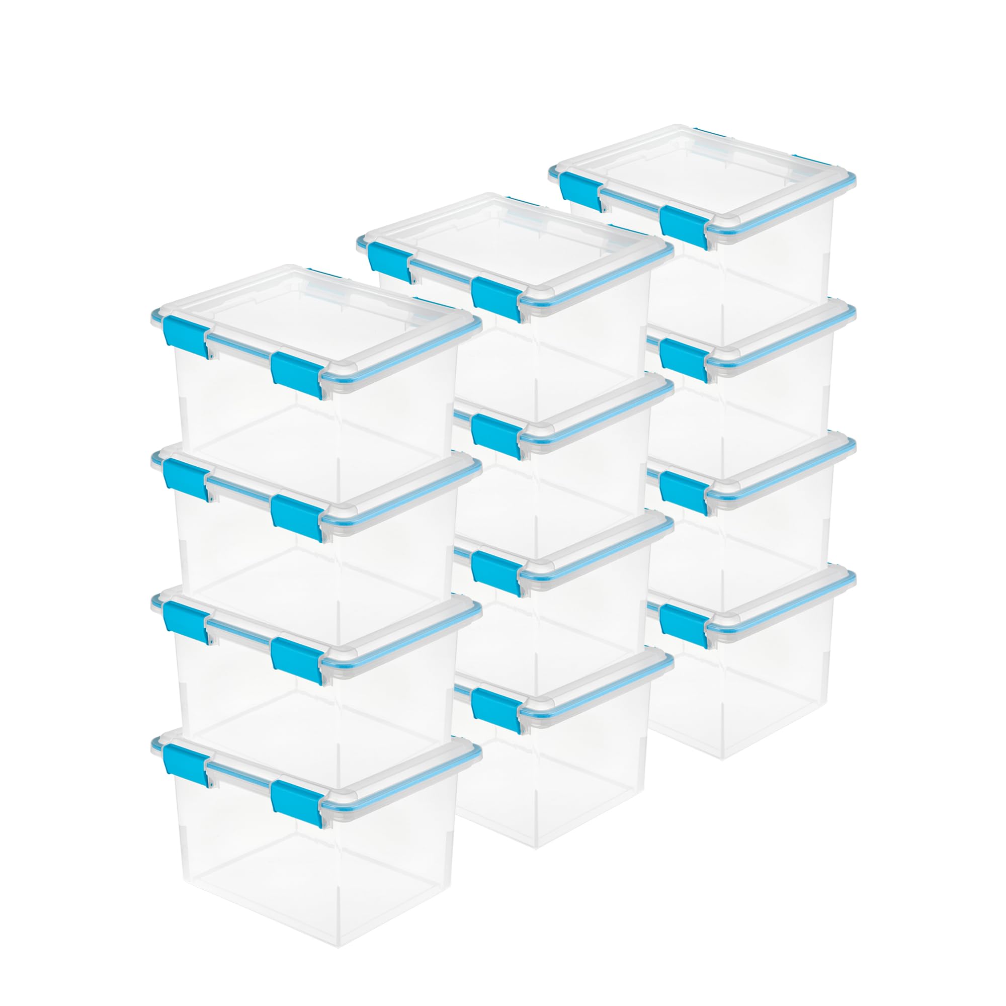 Sterilite 12-Pack 32 Quart Clear Weatherproof Storage Bins with Secure Latching Lids - Airtight Plastic Containers for Home Organization, Garage Storage & Emergency Supplies