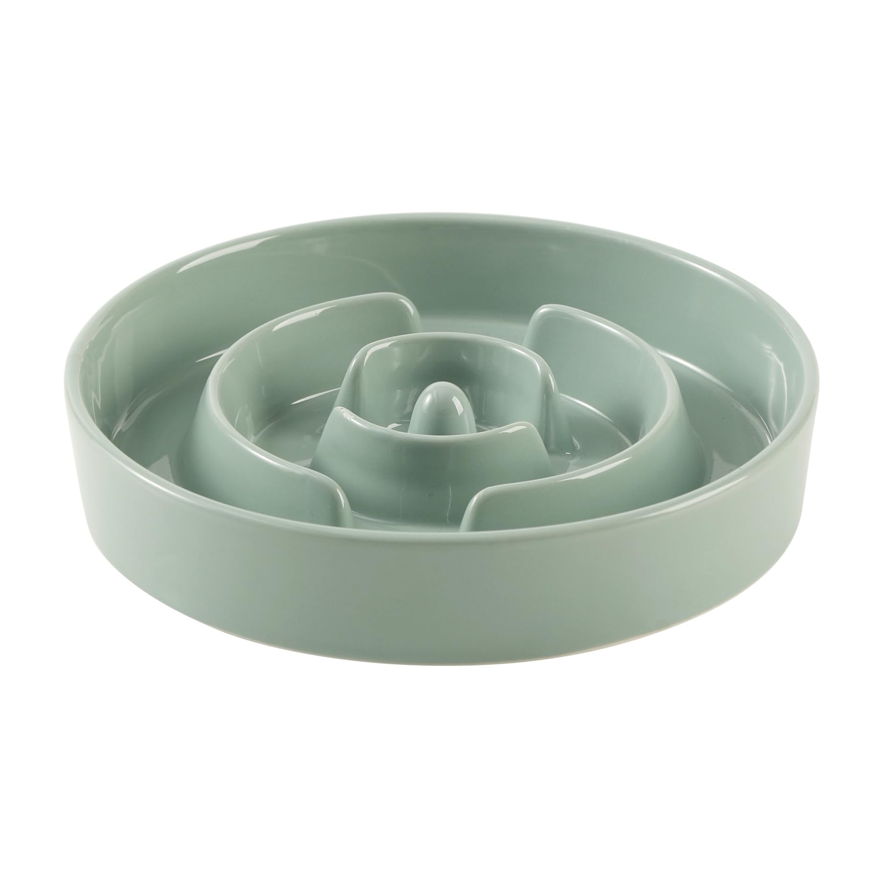 8.2 Inch Ceramic Slow Feeder Dog Bowl for Medium & Large Breeds - Anti-Gulping Puzzle Food Dish to Prevent Bloat & Choking - Light Green Pet Bowl for Healthy Eating - Perfect for Fast Eaters & Mealtime Enrichment