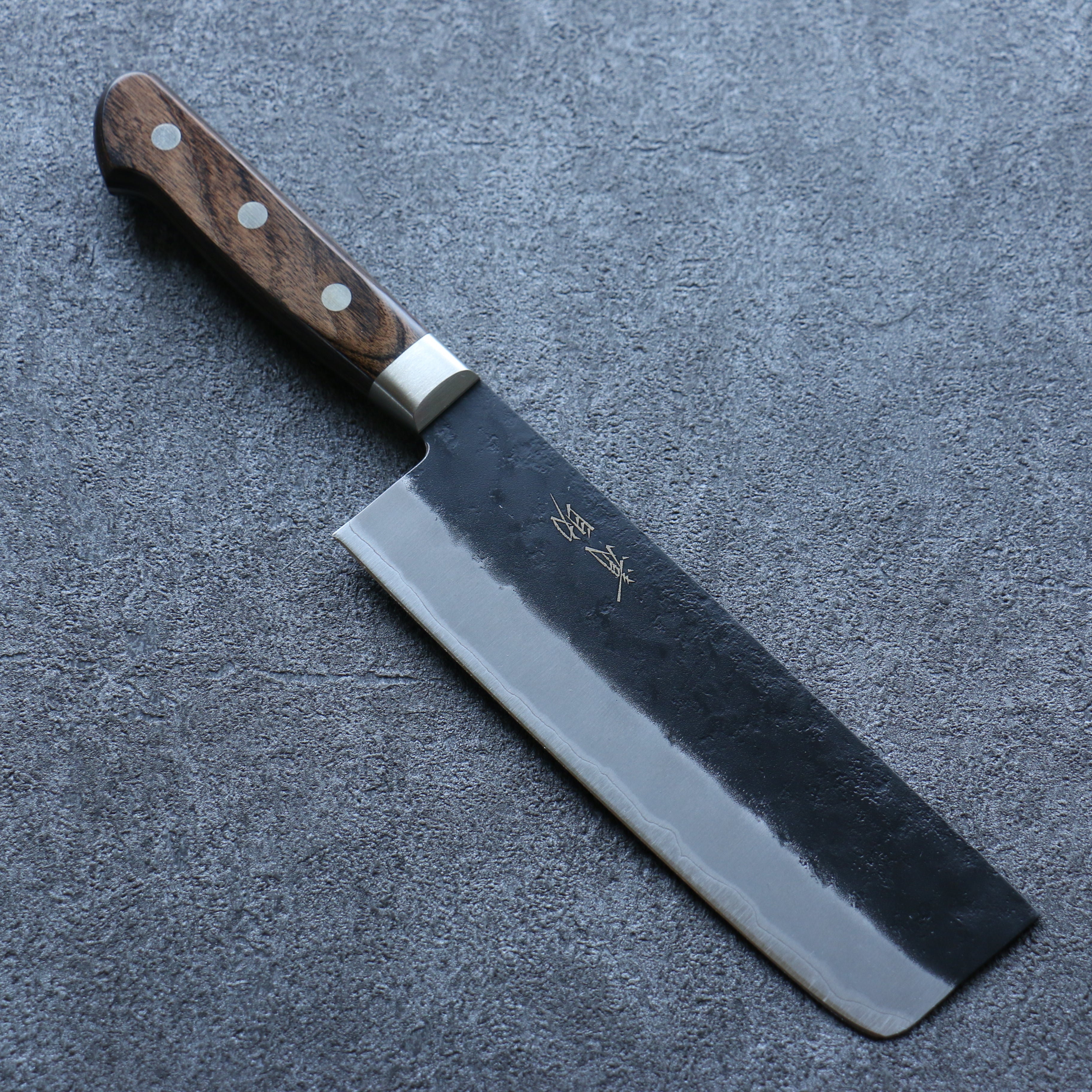 Premium Seisuke Blue Super Black Nakiri Knife 165mm - Japanese Chef Knife with Brown Pakkawood Handle - Ideal for Slicing Vegetables, Herbs & Sushi Preparation