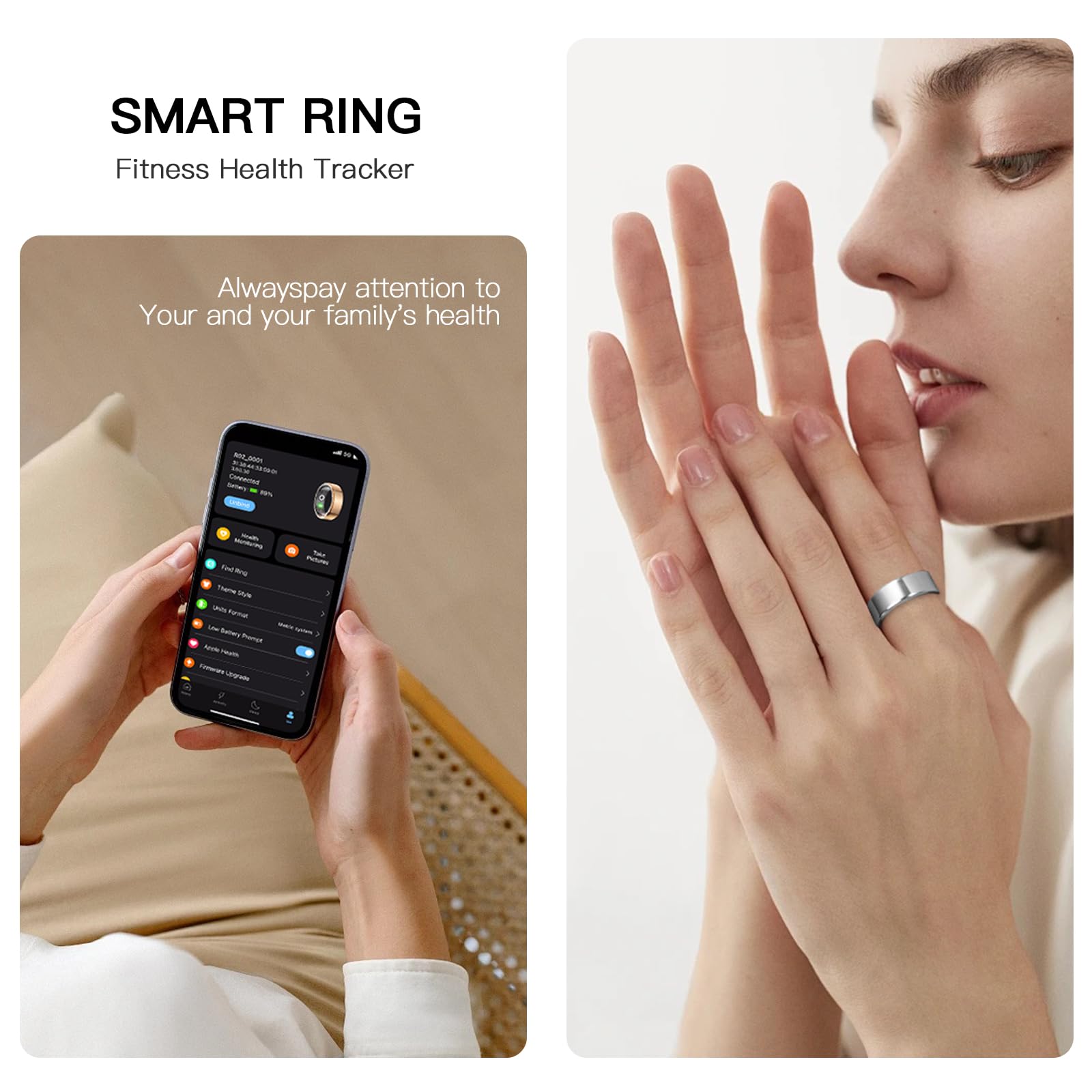 Smart Ring for Fitness Tracking - Monitor Heart Rate, Blood Oxygen, Sleep & Calories - IP68 Waterproof - No App Subscription Needed - Perfect for Workouts, Sleep Analysis & Daily Health Monitoring (Black, Size 12)