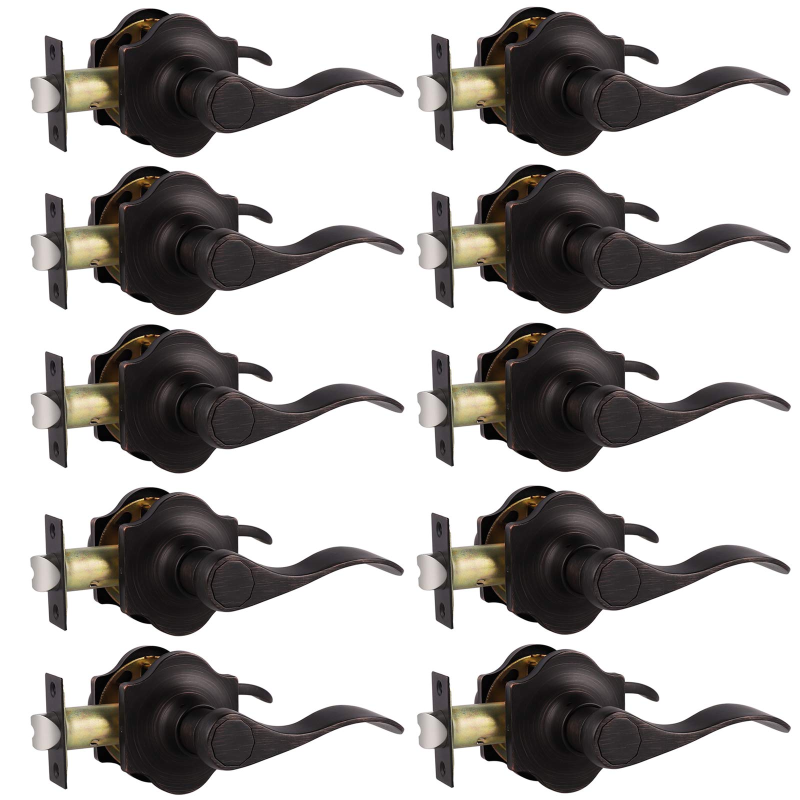 10 Pack Probrico Camelot Style Passage Door Levers - Oil Rubbed Bronze Hall & Closet Handles for Left/Right Hand Doors (85061OB) - Perfect for Bedrooms, Bathrooms & Interior Doors