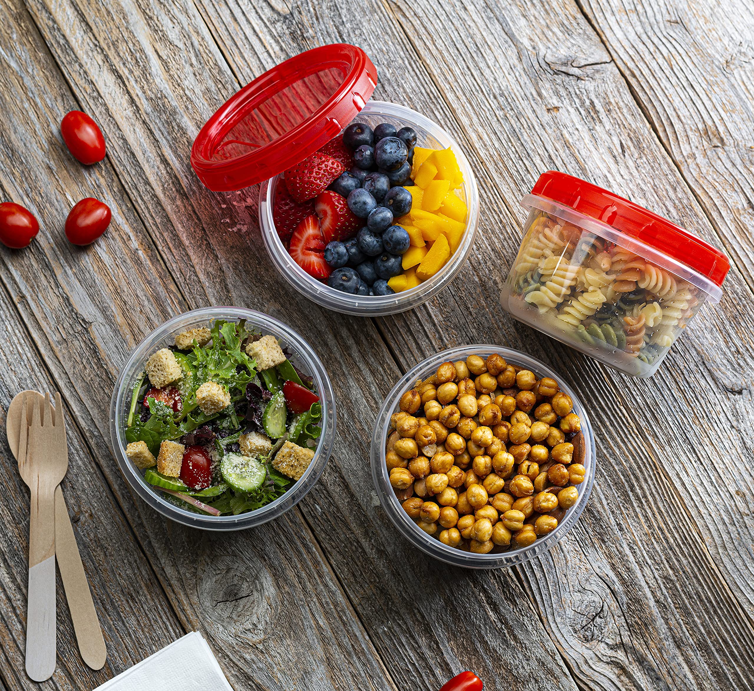 16oz (20 Pack) Clear Bottom Red Top Twist Cap Food Storage Containers with Screw-On Lids - Perfect for Freezer, Meal Prep & Leftovers Storage