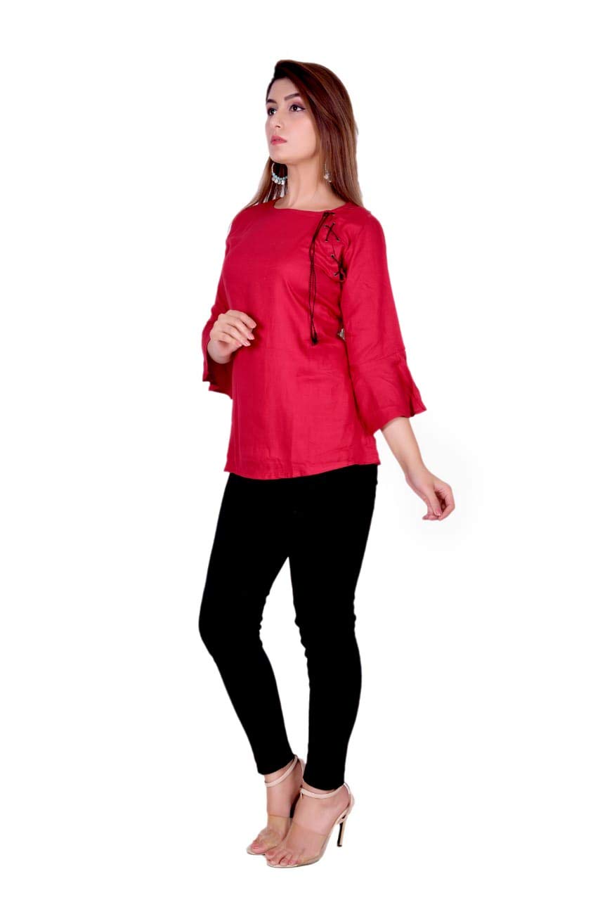 Women's Long Sleeve Round Neck T-Shirt - Soft Sleepwear & Casual Tunic Top Blouse - Small Size Red - Perfect for Lounge Wear, Sleepwear & Everyday Comfort