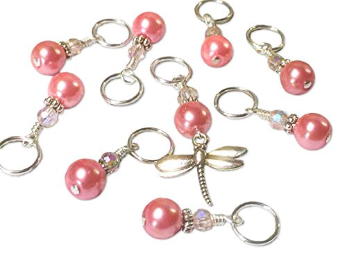 Pink Dragonfly Knitting Stitch Markers - Handmade Jewelry for Crochet & Knitting Projects - Perfect for DIY Crafters and Knitters (Set of 10)