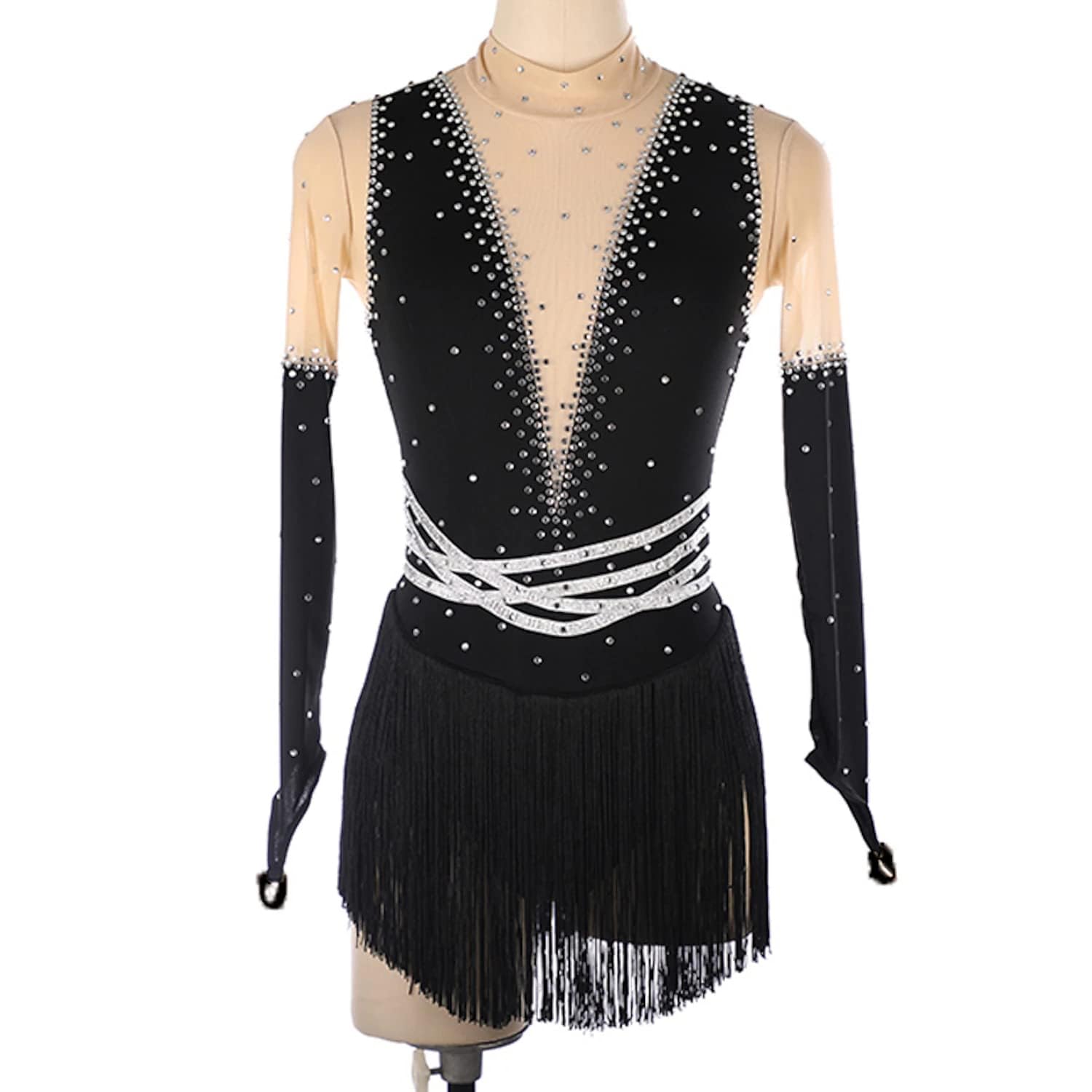 Girls Figure Skating Dress with Long Sleeves - Fringe Performance Costume for Ice Skating Training, Roller Skating & Outdoor Gymnastics | Perfect for Competitions, Shows & Practice Sessions