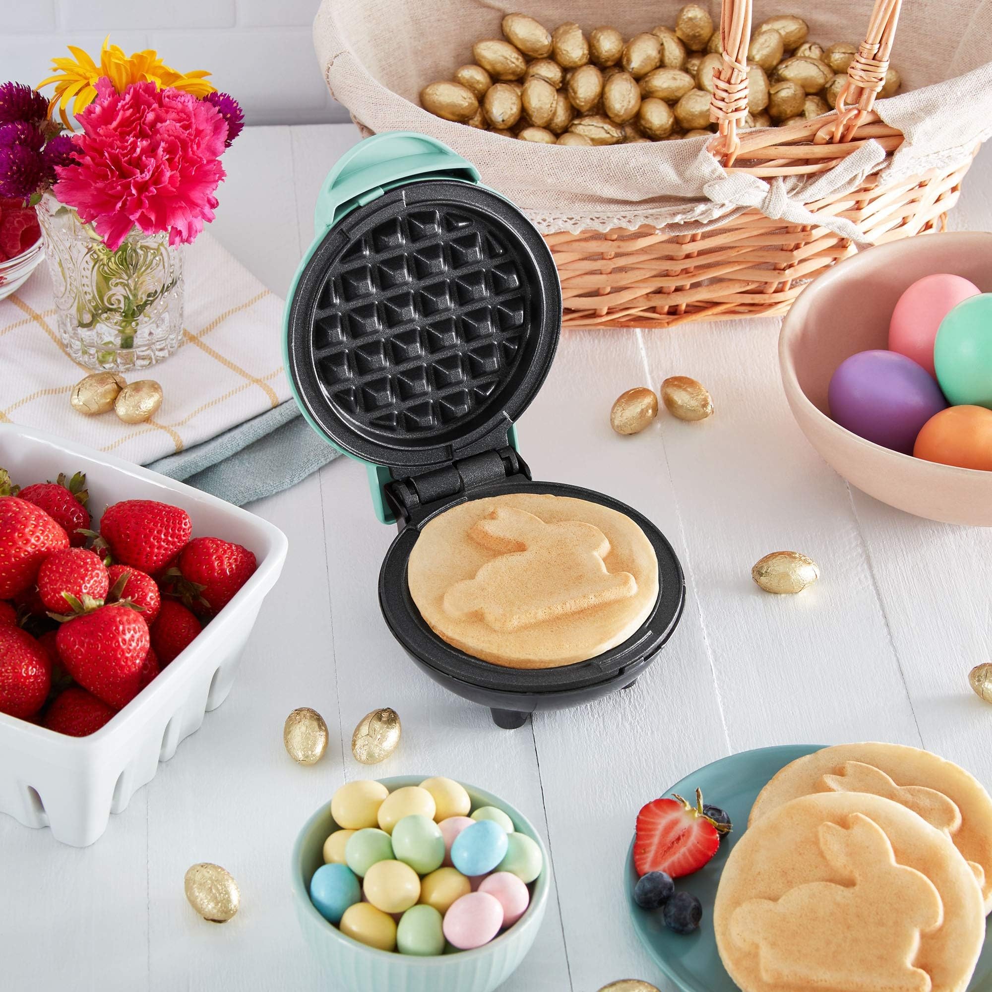 Mini Waffle Maker for Single Waffles, Hash Browns & Keto Waffles - 4 Inch Non-Stick Surface, Easy to Clean - Perfect for Breakfast, Snacks & Low-Carb Diets (Orange, Aqua)
