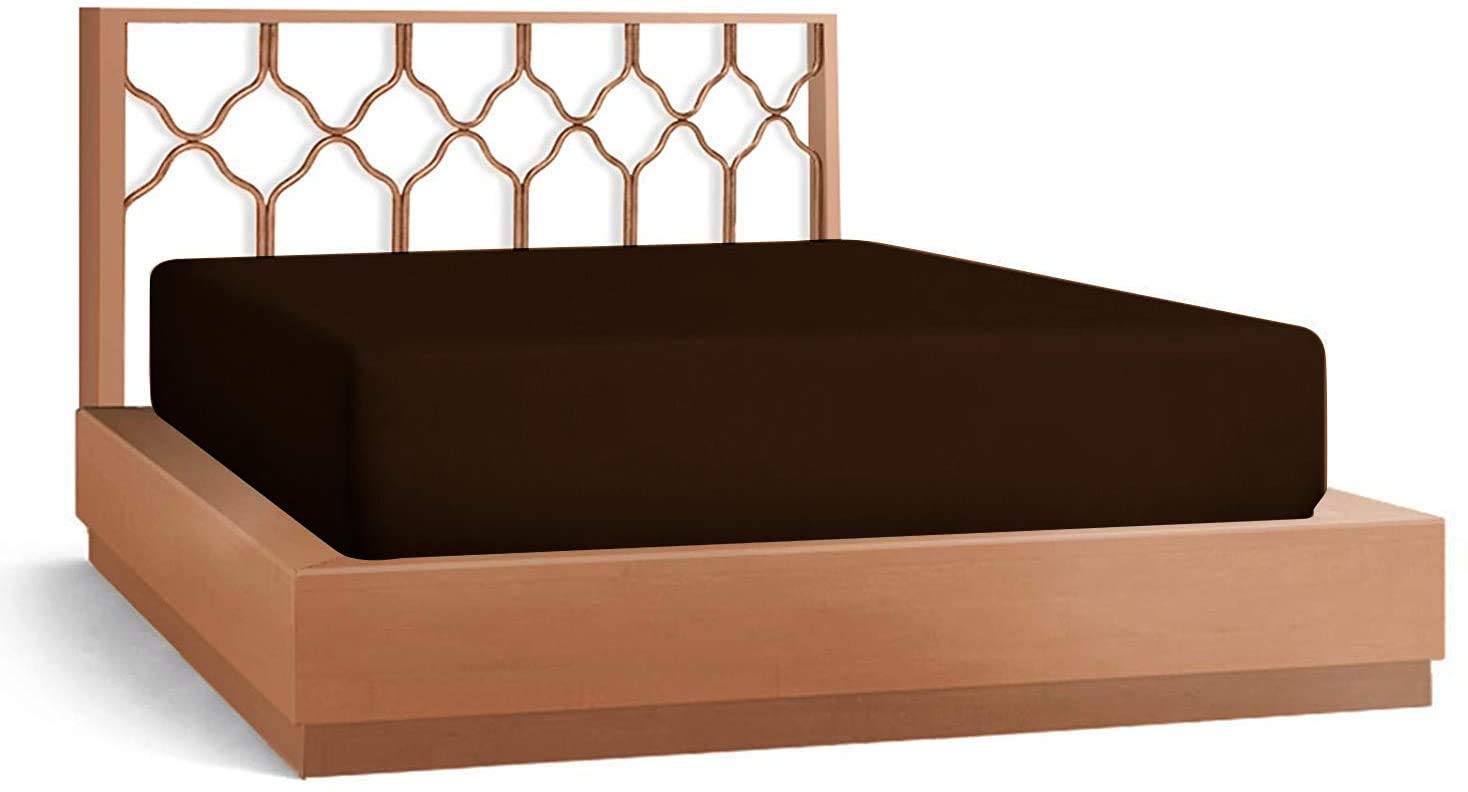 Premium 100% Giza Egyptian Cotton Fitted Sheet - Twin XL Size, 1000 Thread Count, Solid Chocolate Color - Deep Pocket Fits Mattress Up to 15