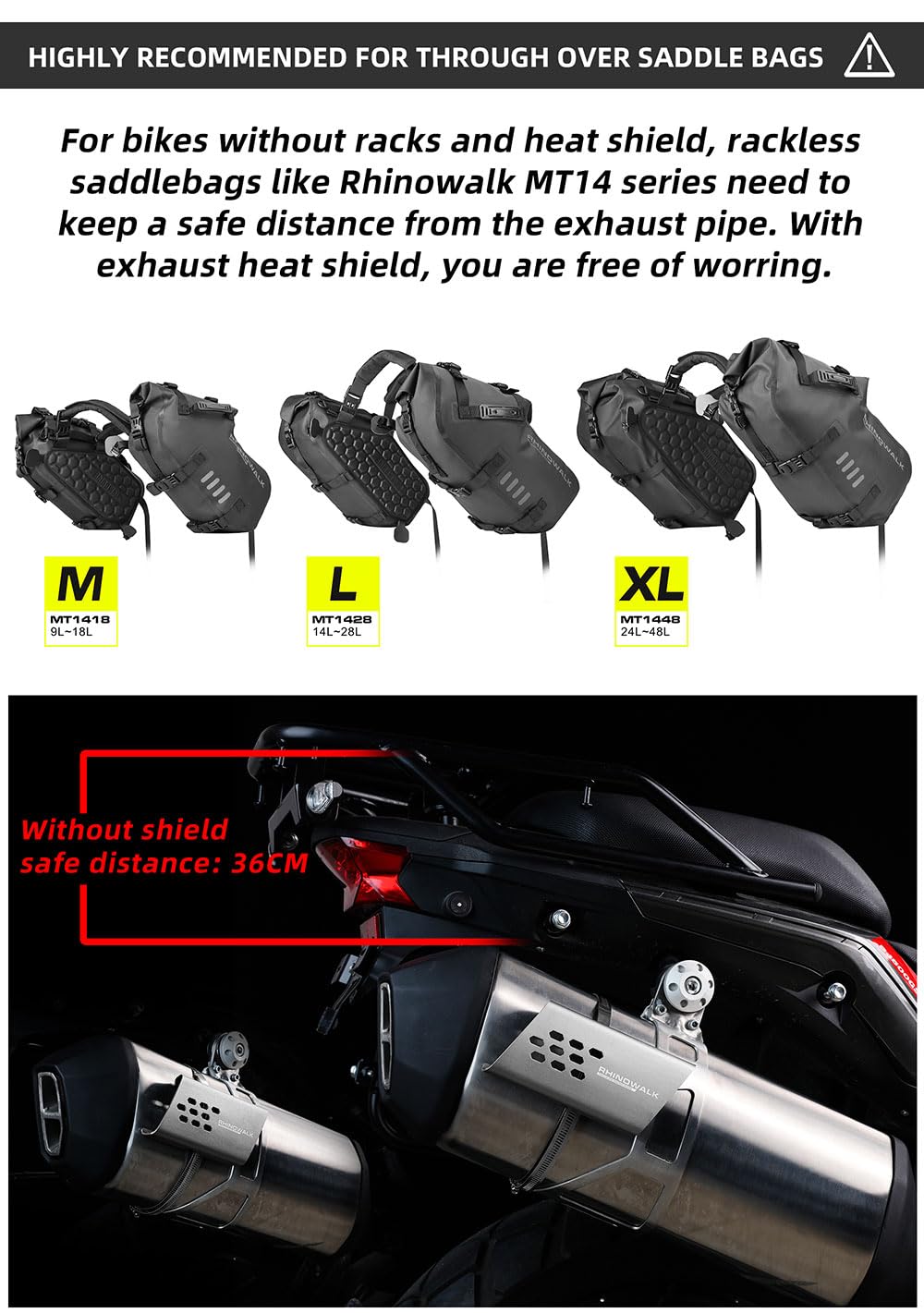 **HUNTVP 48L Waterproof Motorcycle Saddlebags & Tail Bag (2x24L) - Universal Black XL Storage Side Bags for Motorbike - Ideal for Touring, Commuting & Adventure Riding**