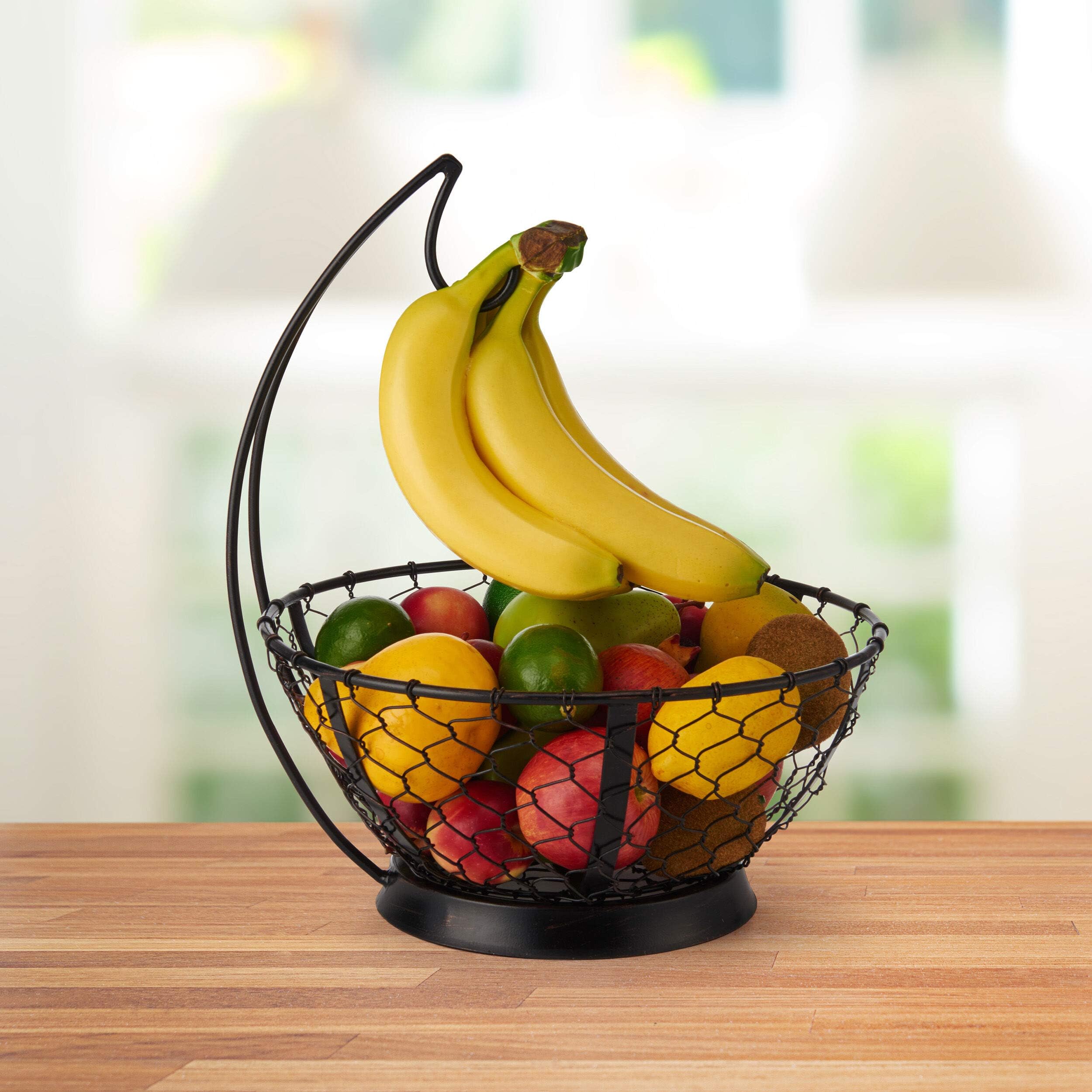 Premium Mikasa Gourmet Basics Black Wire Fruit Basket with Banana Hook - 14.75