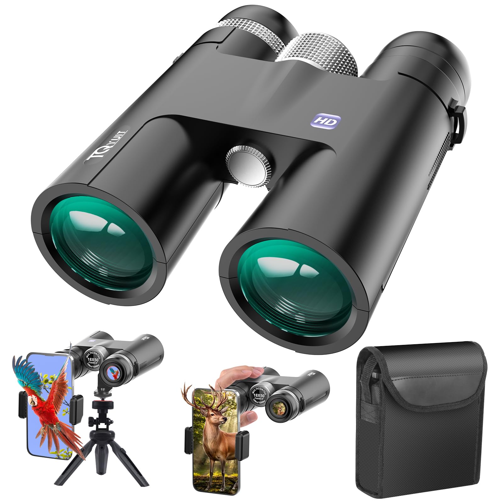 18x50 HD Binoculars for Adults with Phone Adapter & Tripod - High Power, Super Bright Optics for Bird Watching, Hunting, Travel - Perfect for Outdoor Adventures, Concerts & Stargazing