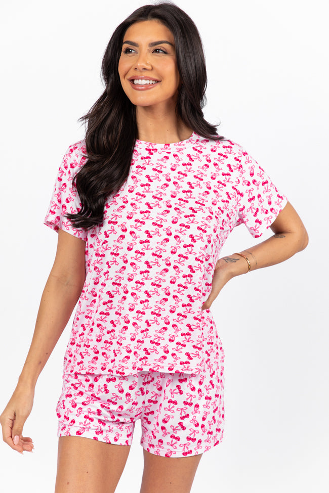 Over the Moon Cherry Hearts Pajama Top - Women's Sleepwear for Valentine's Day & Cozy Nights - Perfect for Gifts, Loungewear & Romantic Evenings