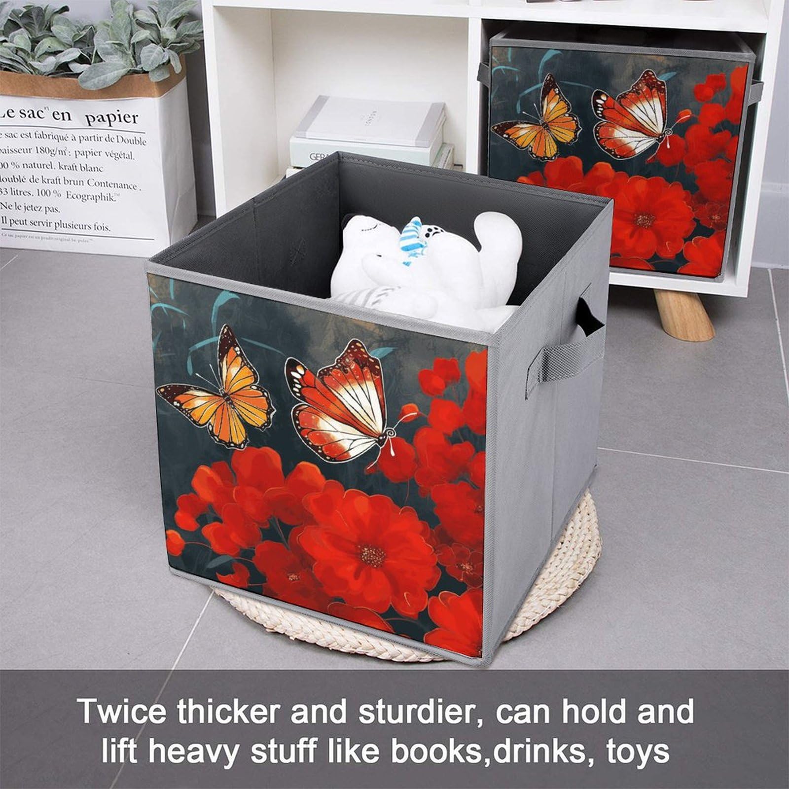 6-Piece Collapsible Storage Bins with Handles - Floral Butterfly Printed Foldable Organizing Baskets for Home, Closet, Shelves & Office | Space-Saving Storage Solution for Toys, Clothes & Household Items