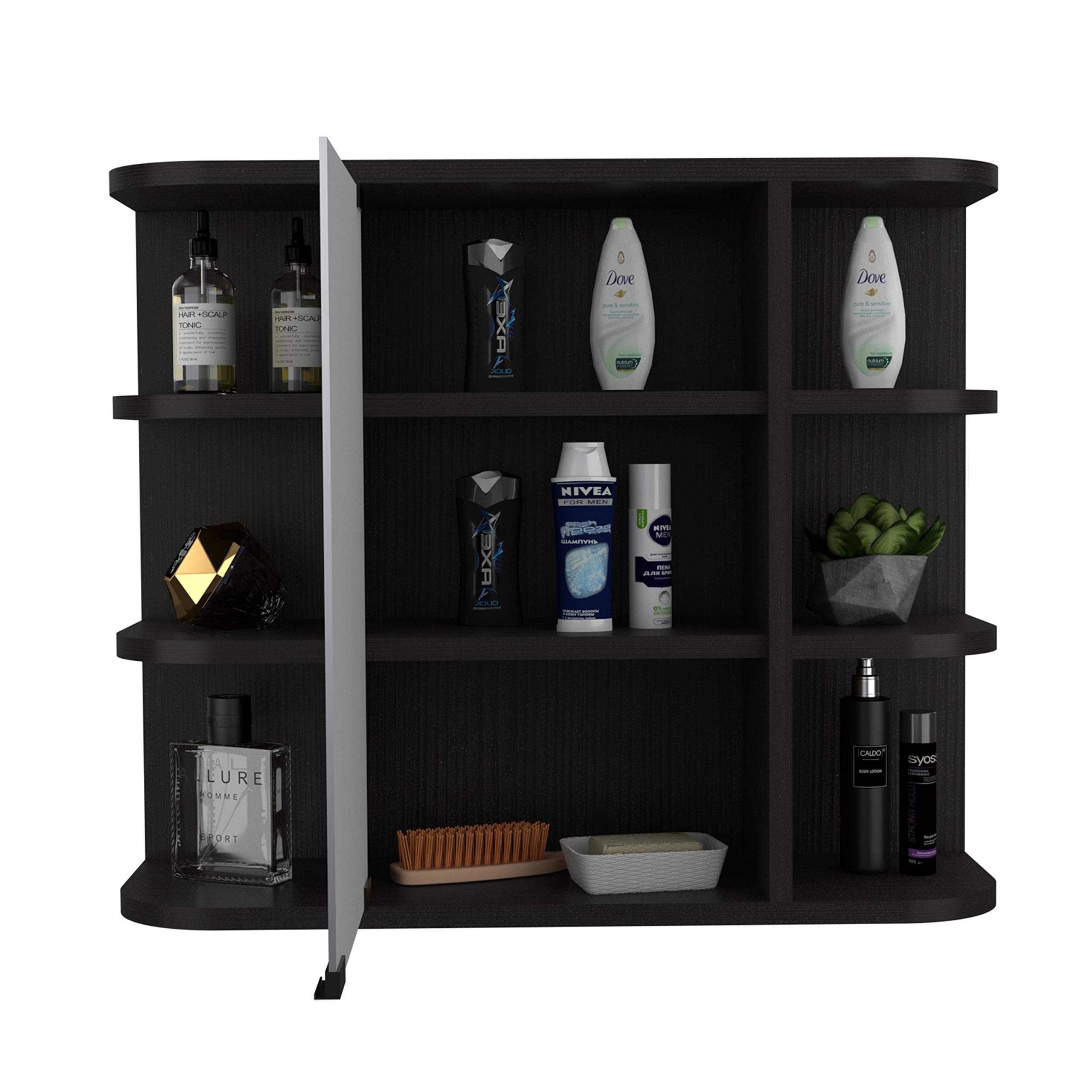 Valdez Medicine Cabinet with 6 Shelves & Mirror - 3-Tier Storage, Black Wengue Finish - Perfect for Bathroom Organization & Small Space Storage