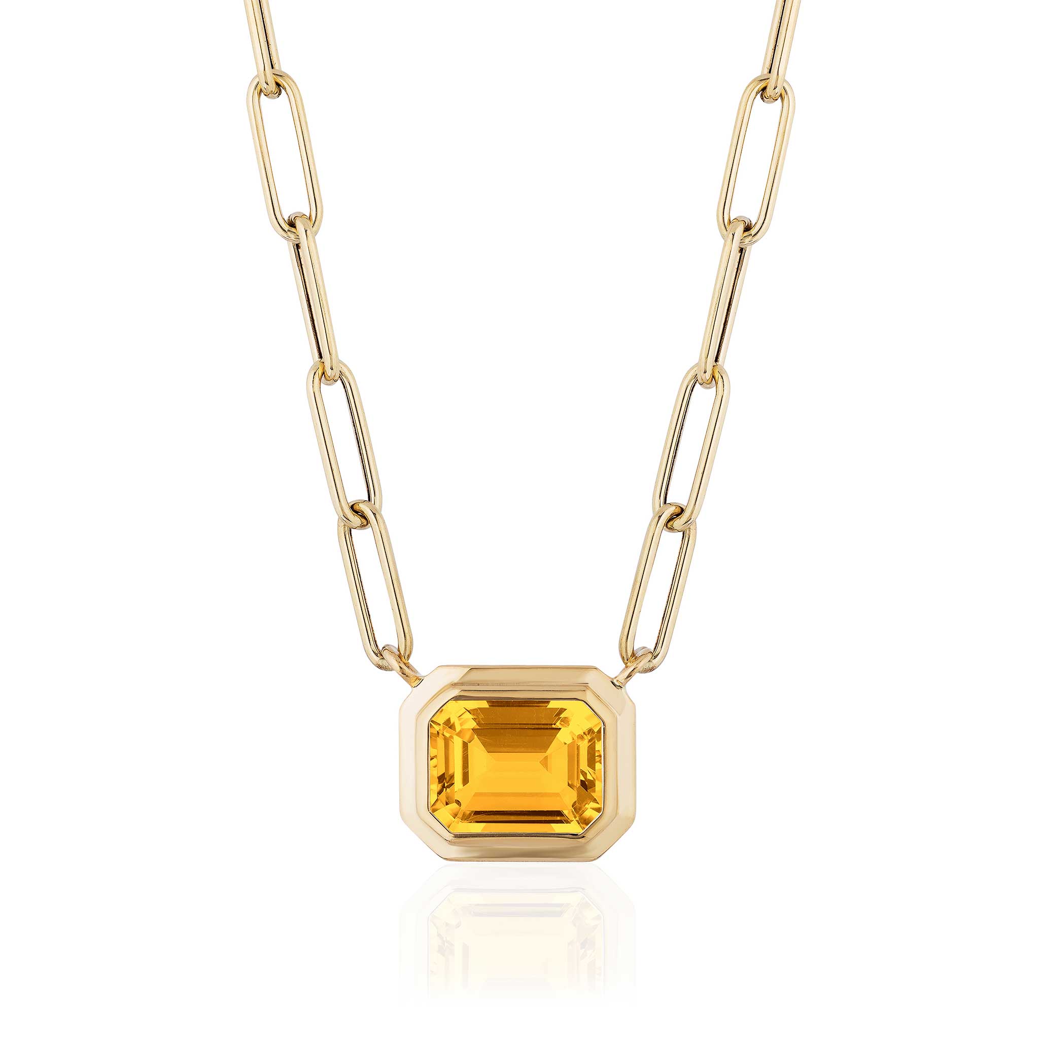 Goshwara Emerald Cut Citrine 18K Gold Pendant Necklace for Women - Elegant Jewelry Gift for Birthday, Anniversary & Special Occasions