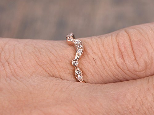 14K Rose Gold Curved Diamond Half Eternity Wedding Ring - Art Deco Stackable Anniversary Band with Milgrain Detailing | Perfect for Bridal Sets, Anniversary Gifts & Special Occasions