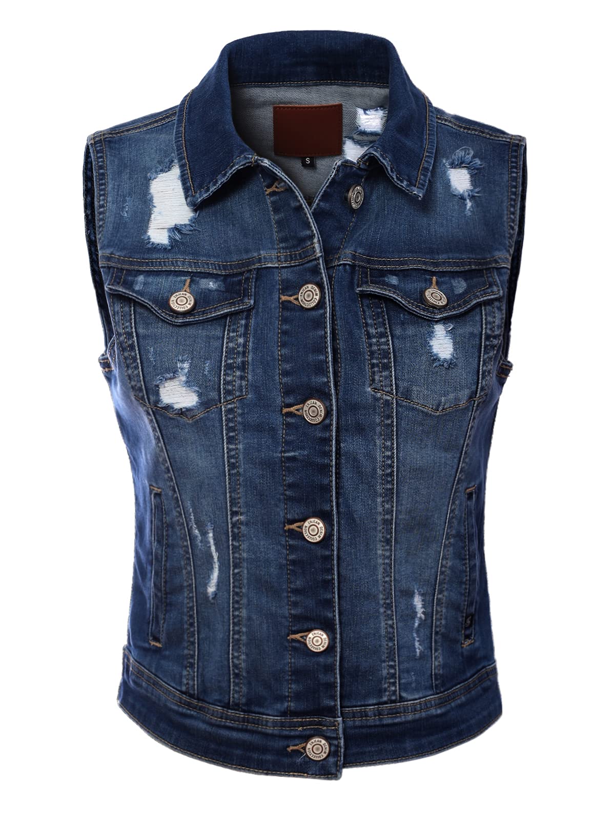 Design by Olivia Women's Classic Sleeveless Stone Wash Distressed Denim Vest - Stylish Layering Piece for Casual Outfits, Summer Fashion & Streetwear Looks