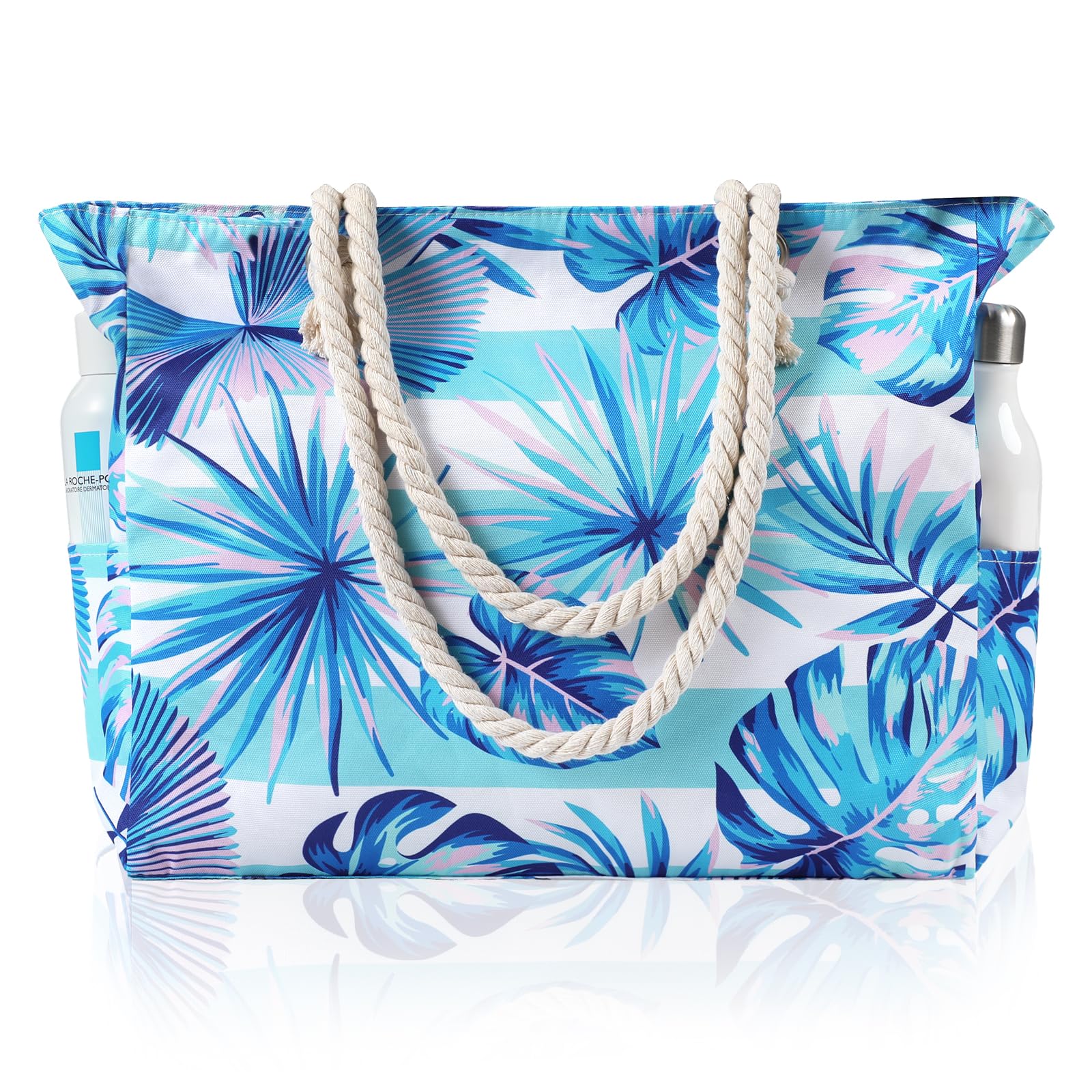 Women's Waterproof Beach Tote Bag with Zipper - Large Sandproof Pool Bag for Swimming & Travel