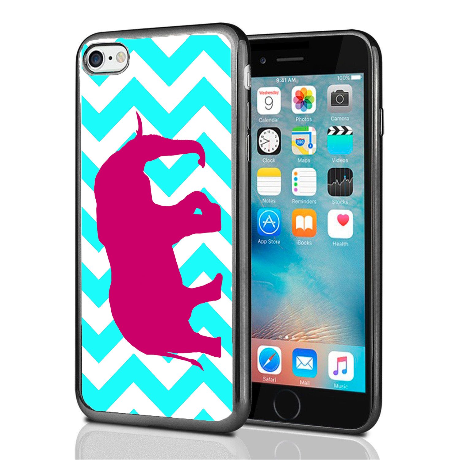 Turquoise Chevron Elephant Silhouette iPhone 7 & 8 Case - Durable Protective Cover for iPhone 7 (2016) & iPhone 8 (2017) - Perfect for Everyday Use, Travel & Gift Giving
