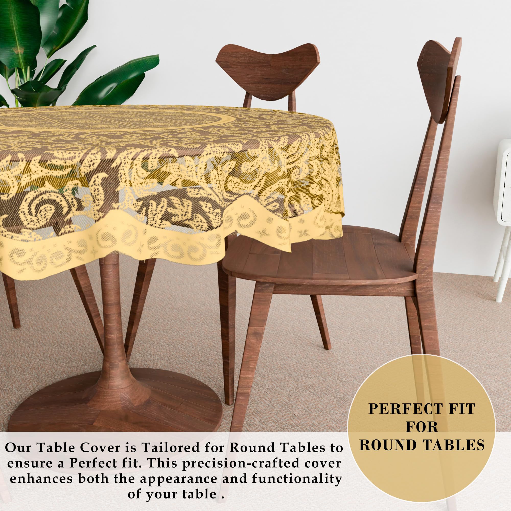 Kuber Industries 40x40 Inch Round Table Cover - Golden Leaf Design Tablecloth for Coffee, Kitchen, Dining & Hall Décor | Waterproof & Washable Tabletop Cover for Indoor & Outdoor Use