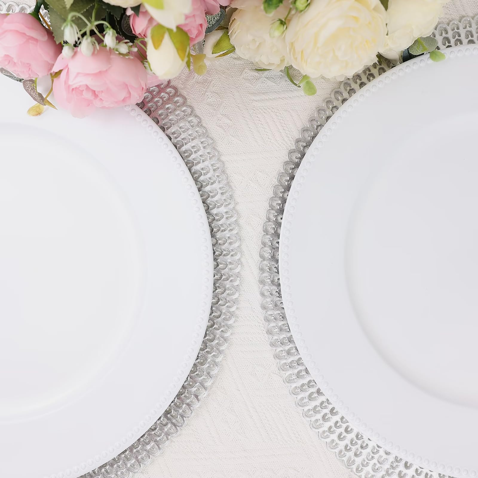 12-Pack White Beaded Charger Plates - 13