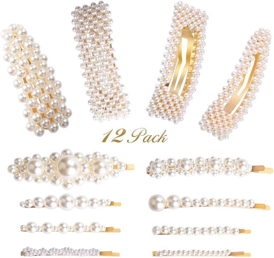 Rubela 12-Pack Pearl Hair Bobby Pins, Barrettes, Snap Clips & Hair Slides - Elegant Hair Accessories for Women & Girls - Perfect for Weddings, Parties & Everyday Styling