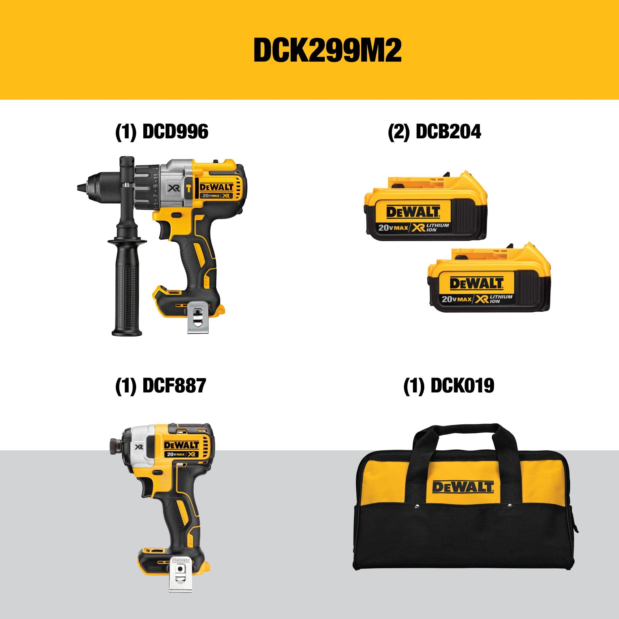 DEWALT 20V MAX XR Brushless Impact Driver & Hammer Drill Combo Kit with 4.0Ah Battery, Cordless Power Tool Set (DCK299M2) - Perfect for Construction, Woodworking, and DIY Home Projects