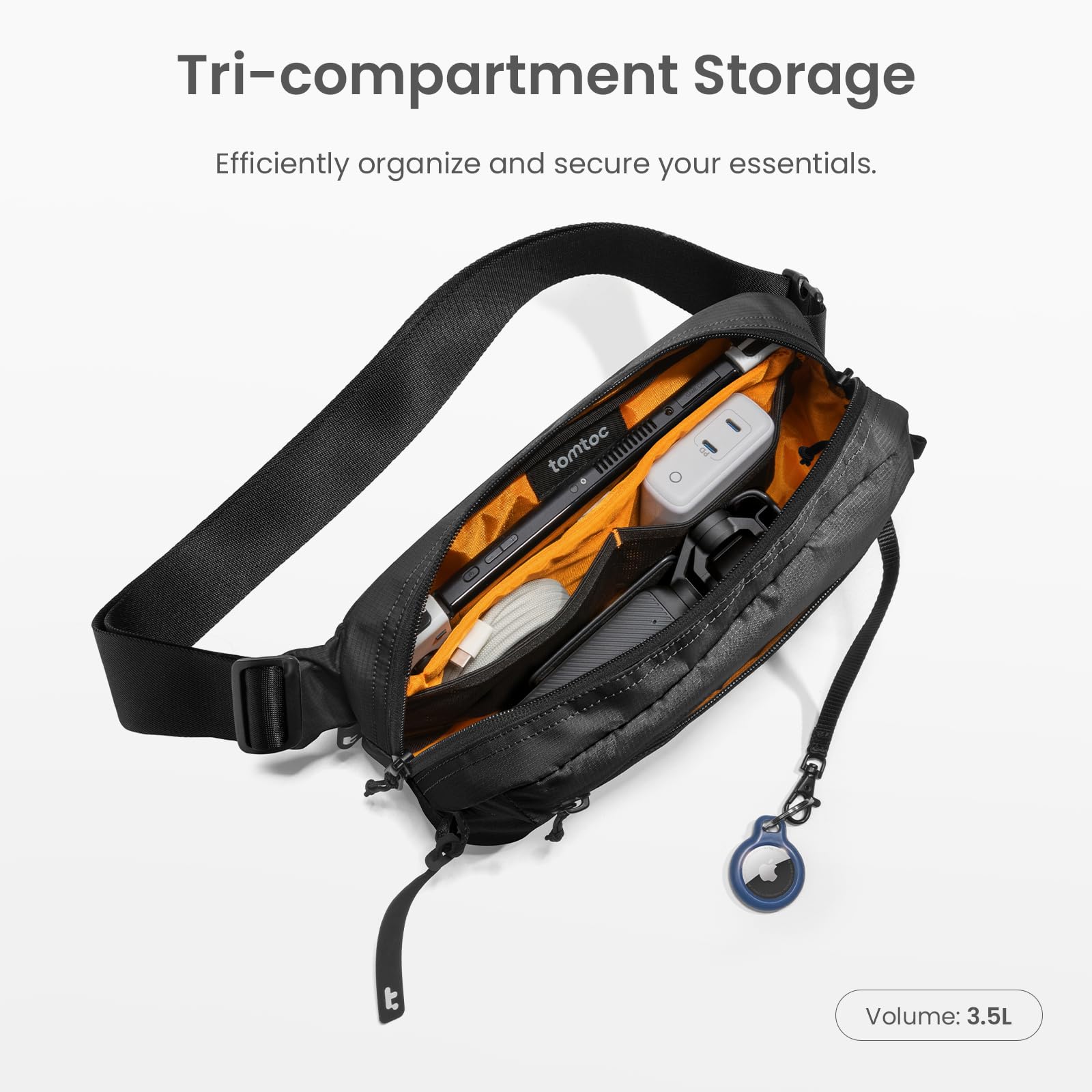 Tomtoc 3.5L RFID Blocking Crossbody Sling Bag - Water-Resistant Lightweight Chest Shoulder Pack for Men & Women - Perfect for Travel, Commuting & Everyday Use
