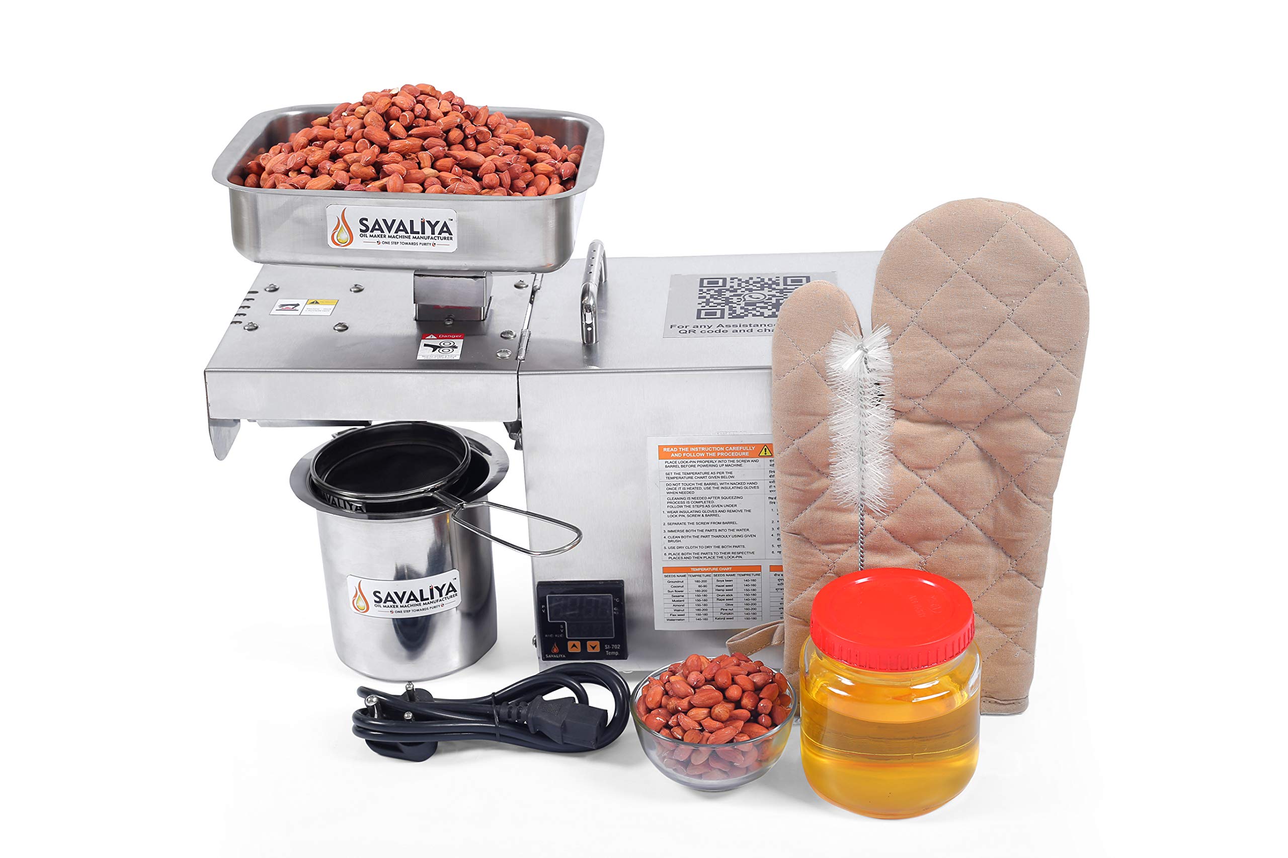 Savaliya Industries 400W Oil Extraction Machine with Temperature Controller - Commercial & Home Use for Olive, Coconut, Peanut Oil Making (Silver)