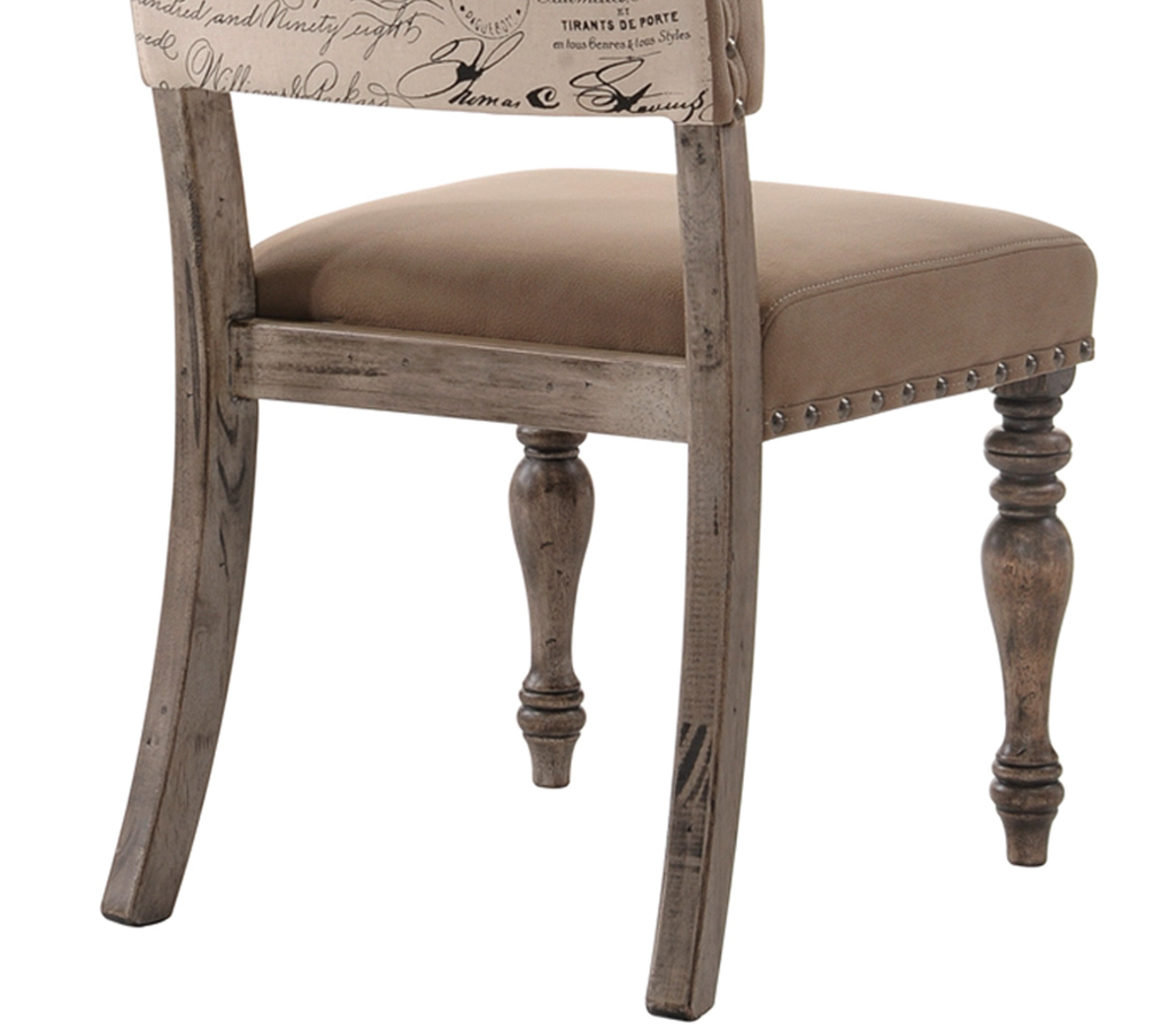 Roundhill Furniture Birmingham Script Printed Driftwood Finish Dining Chair with Nailhead Trim - Set of 2 - Farmhouse Style Kitchen & Dining Room Seating for Home Decor