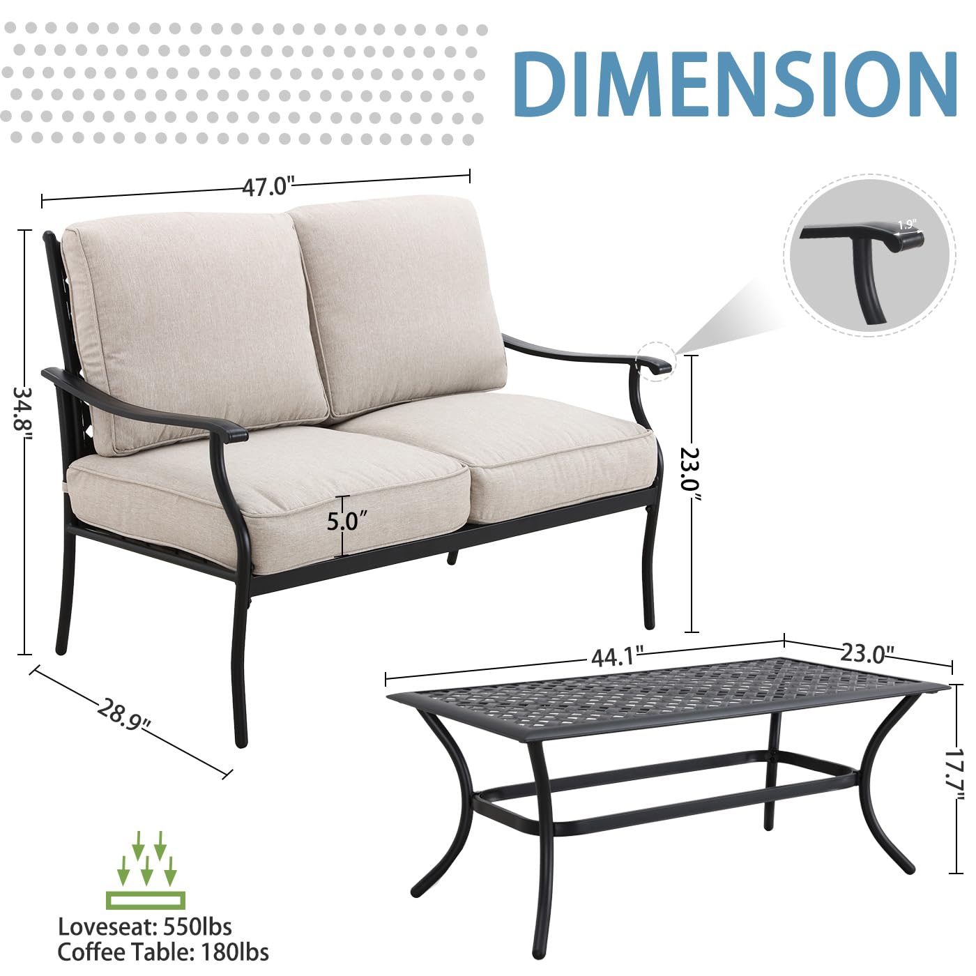 Outdoor Patio Loveseat Set with Coffee Table - 2-Piece White Wicker Conversation Sofa for Porch, Balcony, Backyard & Deck - Weather-Resistant Furniture with Soft Cushions & Metal Side Table (Perfect for Relaxing, Entertaining & Outdoor Lounging)