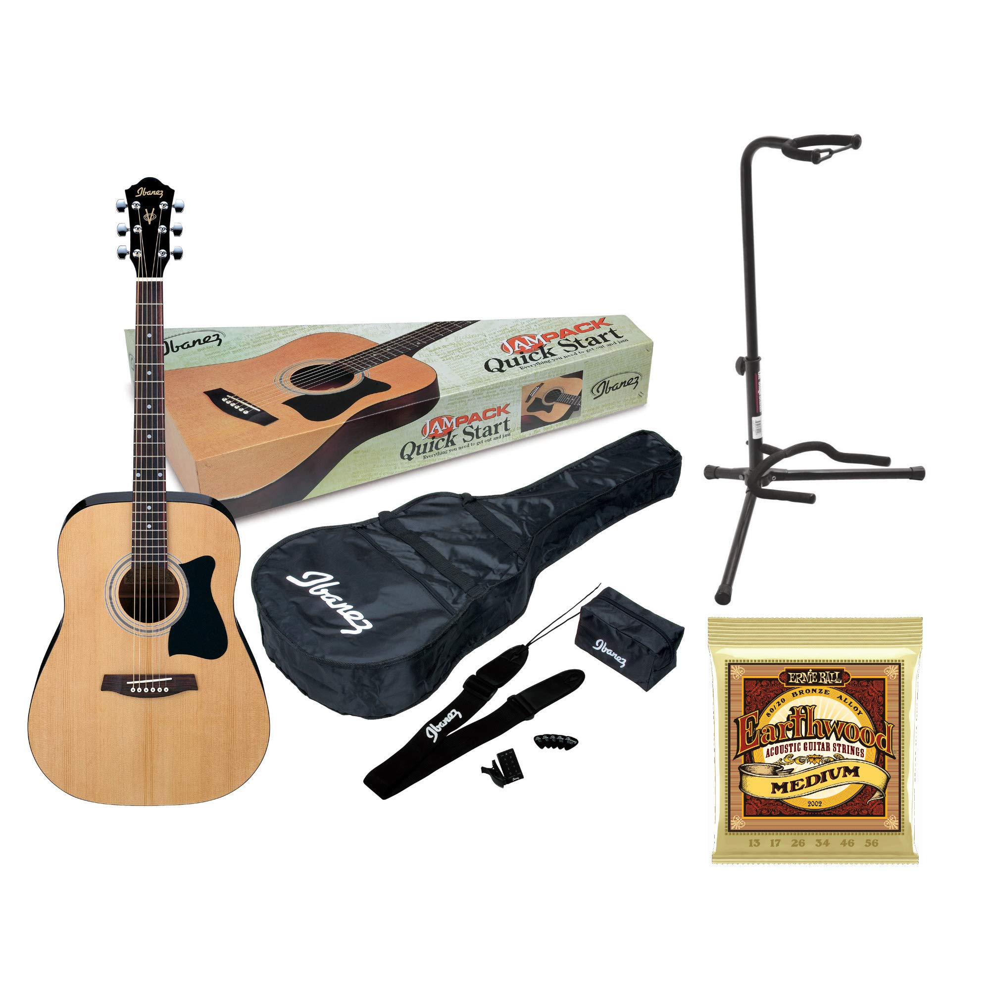Ibanez IJV50 JamPack 6-String Acoustic Guitar Bundle with Gig Bag, Tuner, Strap, Stand, Picks & Strings - Perfect for Beginners, Practice & Live Performances