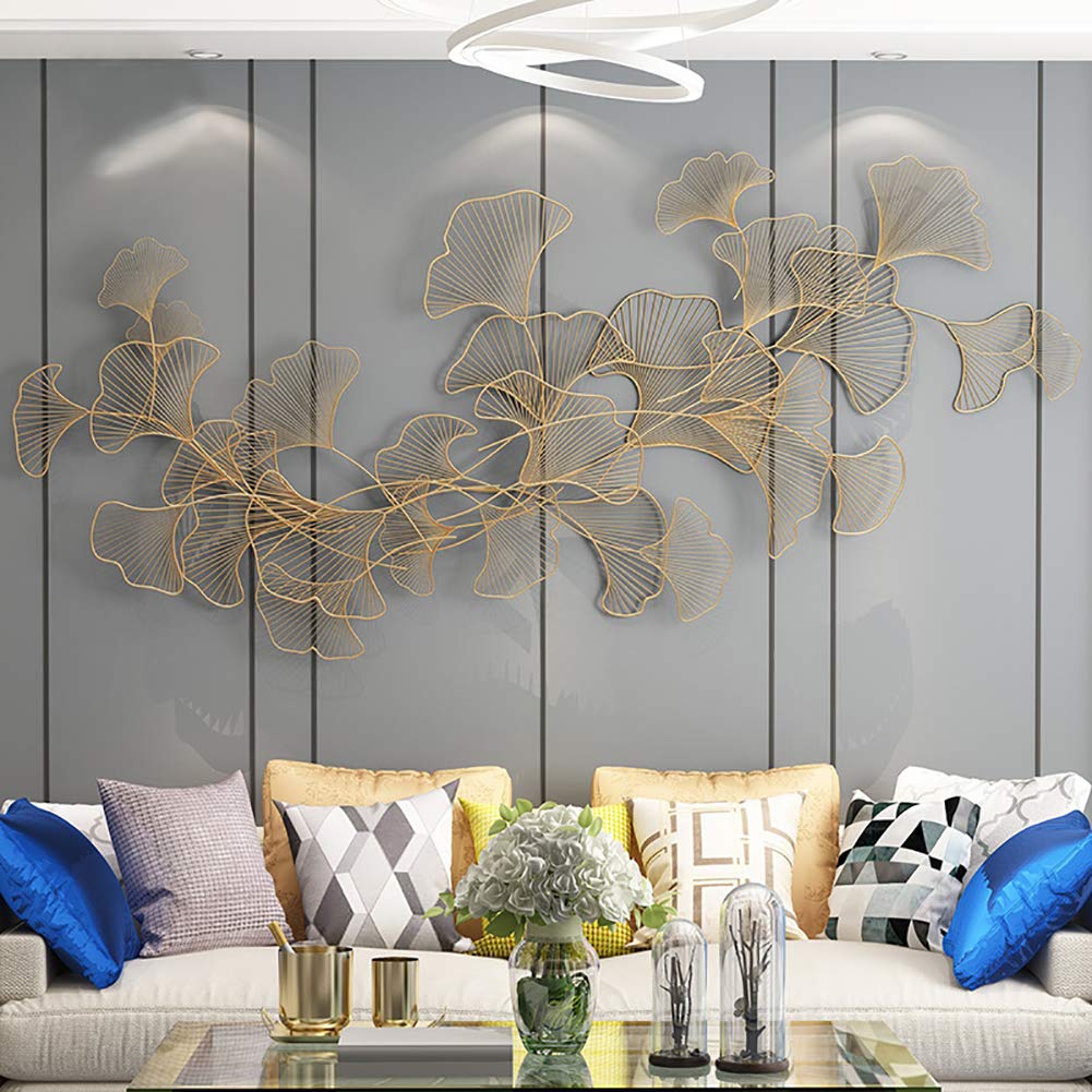 Golden Ginkgo Leaf Metal Wall Art - Large 150x71cm Home Decor for Living Room, Office & Study - Elegant Wall Sculpture for Modern Interior Design & Housewarming Gifts