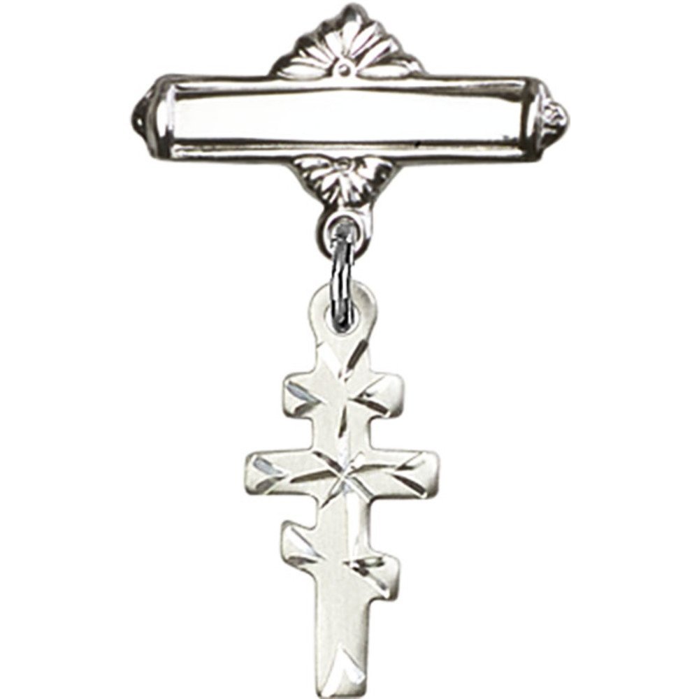 Sterling Silver Baby Badge with Greek Orthodox Cross Charm - 1 1/8